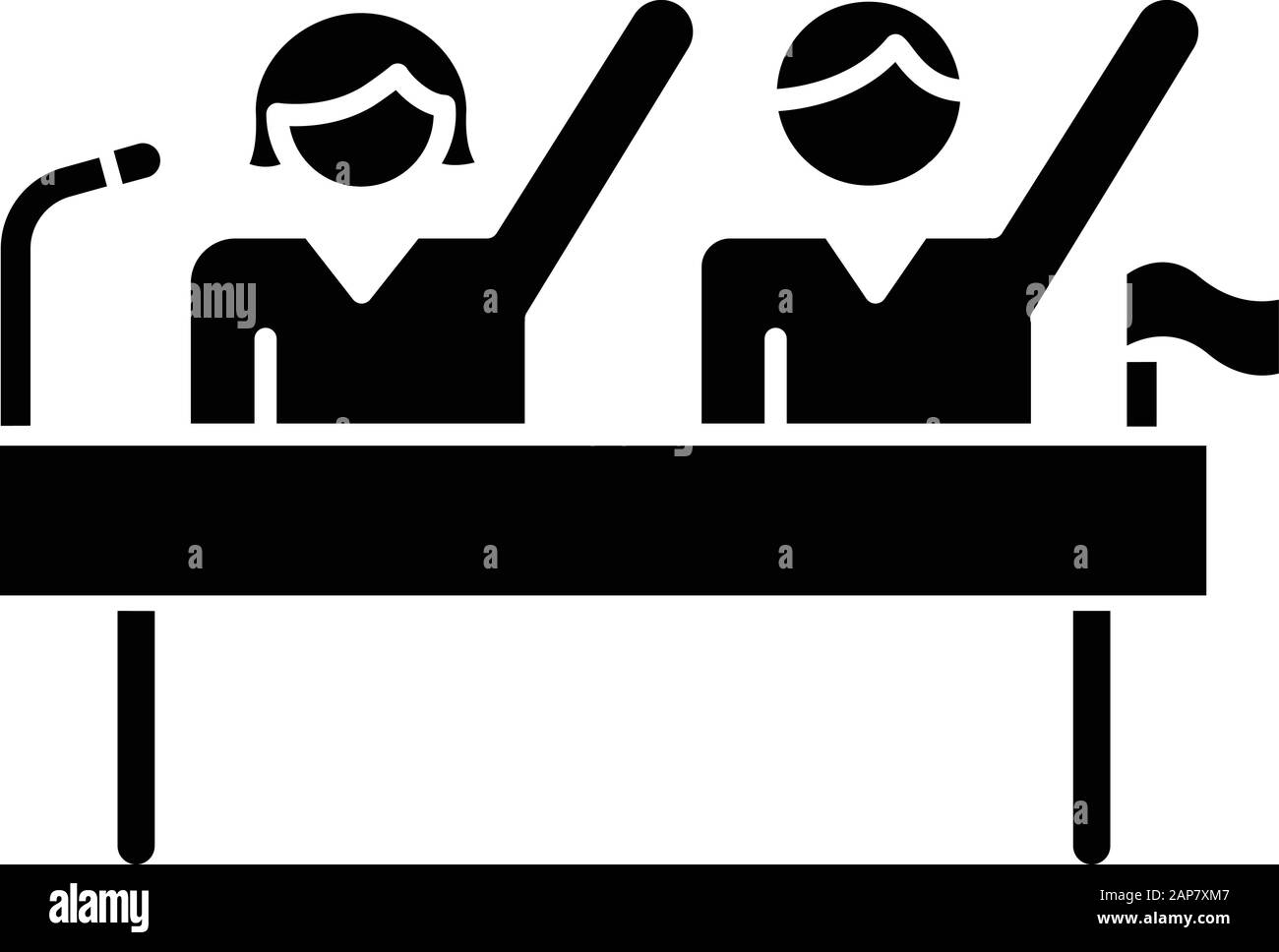 Politische Rechte - Symbol für Gleichberechtigung der Geschlechter. Weibliche und männliche Kandidaten. Regierungskundgebung, Wahlkampagne. Menschenrechte für Frauen und Männer. Silhouettensymbol Stock Vektor