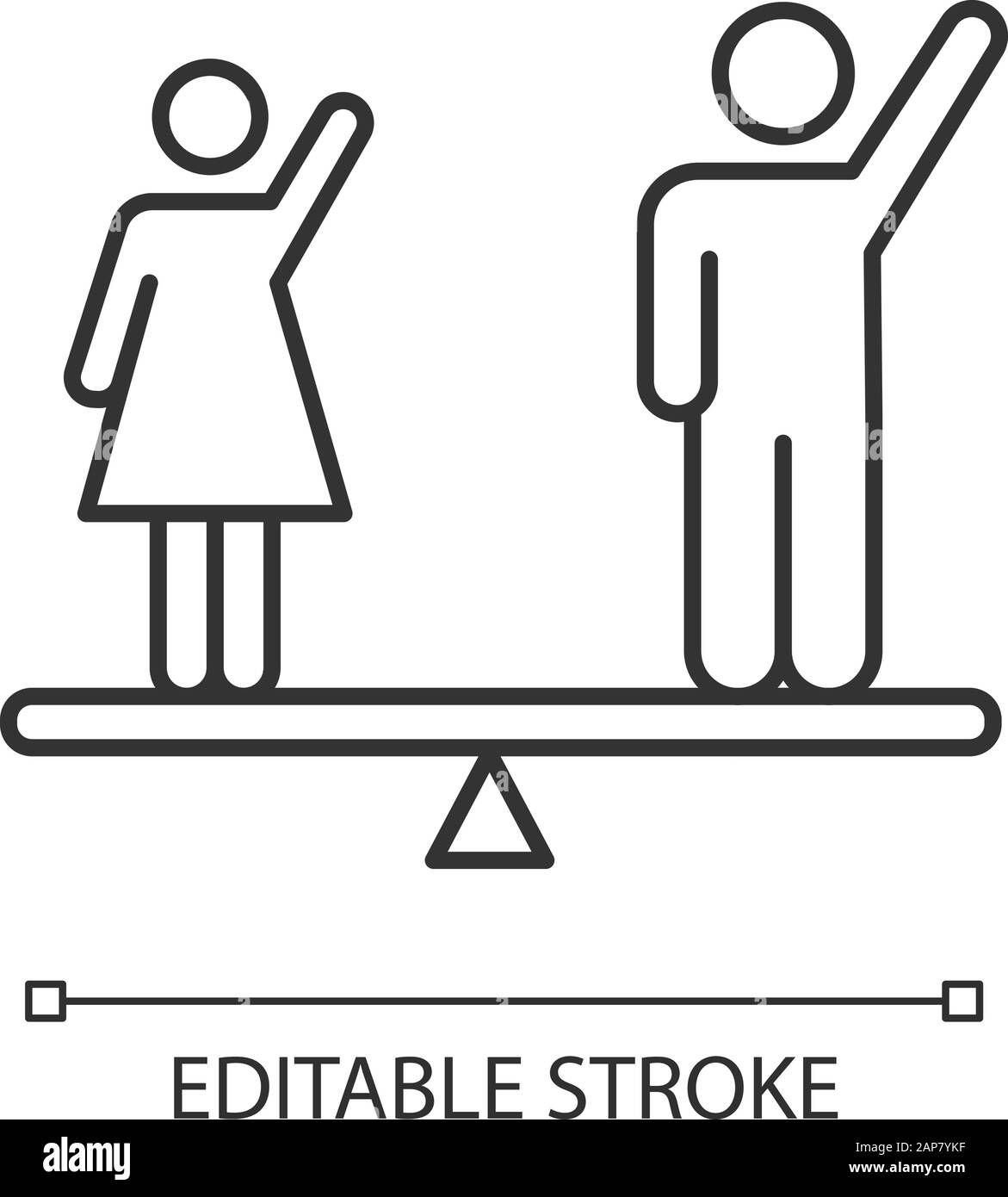 Lineares Symbol für Gleichberechtigung. Frau, Mann richtig. Demokratie, Freiheit. Gleichberechtigung, Befähigung. Soziale Einheit. Dünne Linie. Kontursymbol. Vektor Stock Vektor