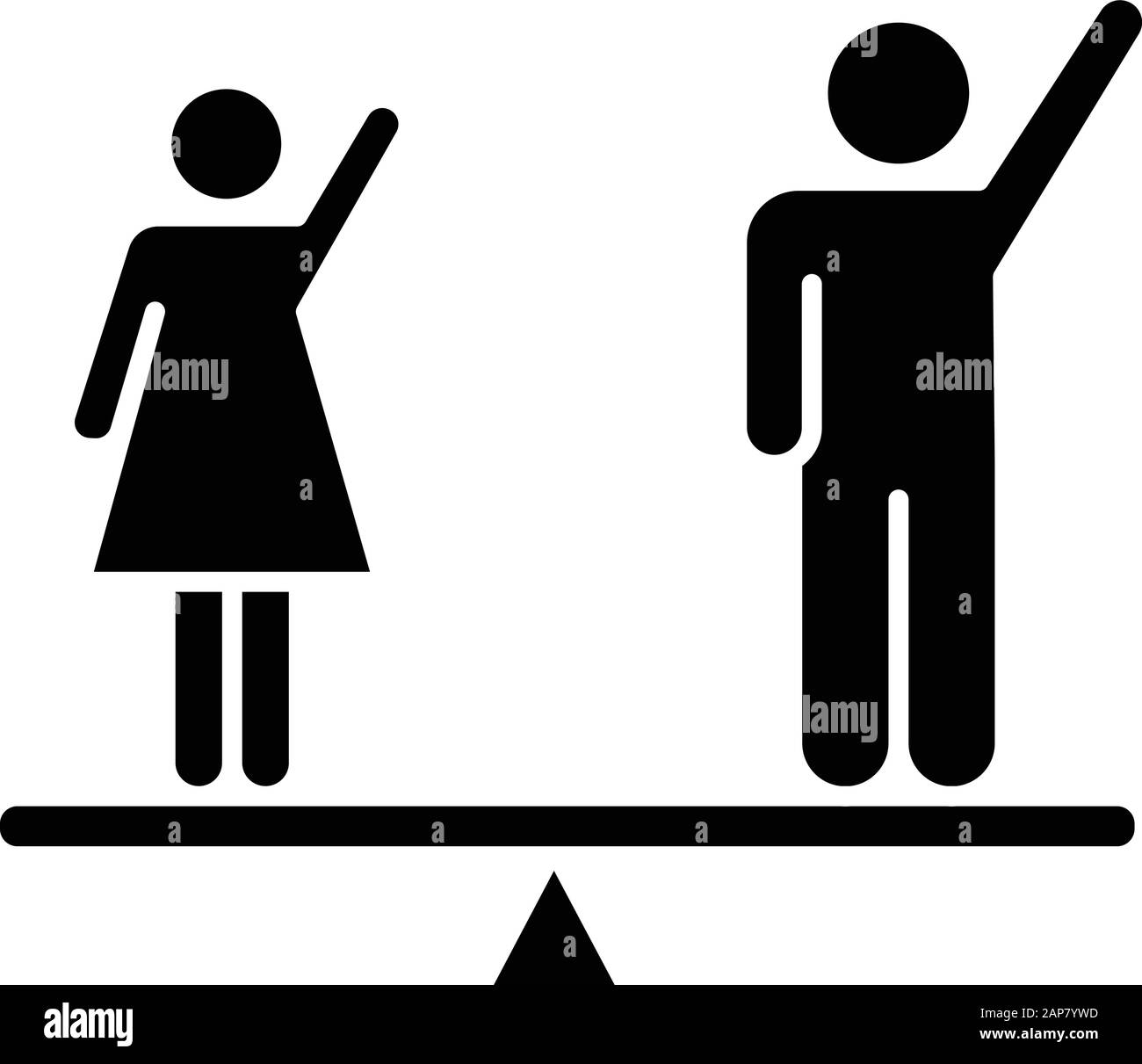Symbol für Gleichstellungs-Glyphe. Menschenrecht für Frau und Mann. Demokratie. Frauen- und Männerbalancierung auf der Waage. Gerechtigkeit, Gleichberechtigung, Befähigung. Silhouetten-Symbol Stock Vektor