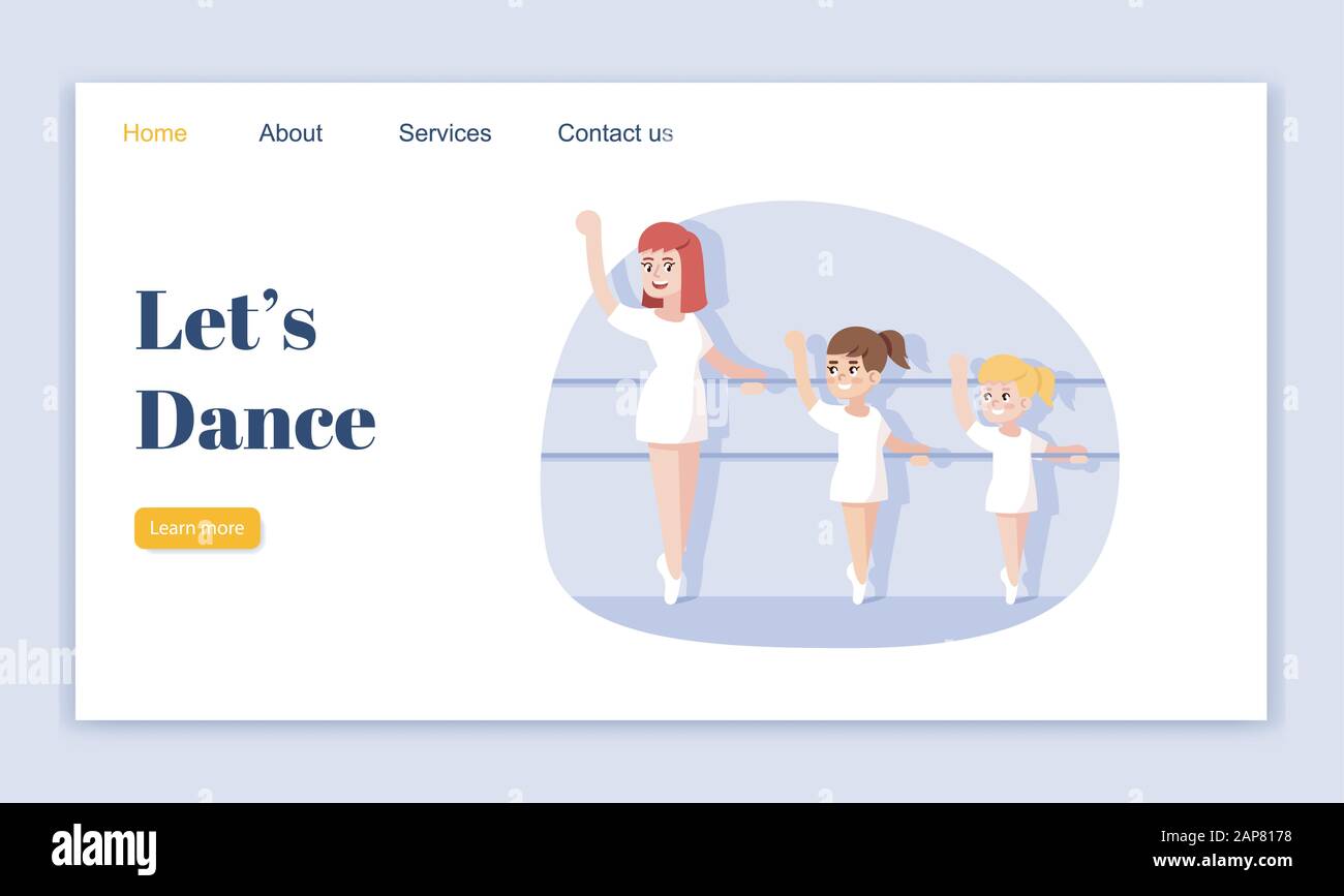 Ermöglicht die Vektorvorlage für die Tanz-Landing-Page. Choreographie für Kinder Website Interface Idee mit flachen Illustrationen. Layout der Homepage der Ballettschule. Tanzen Stock Vektor