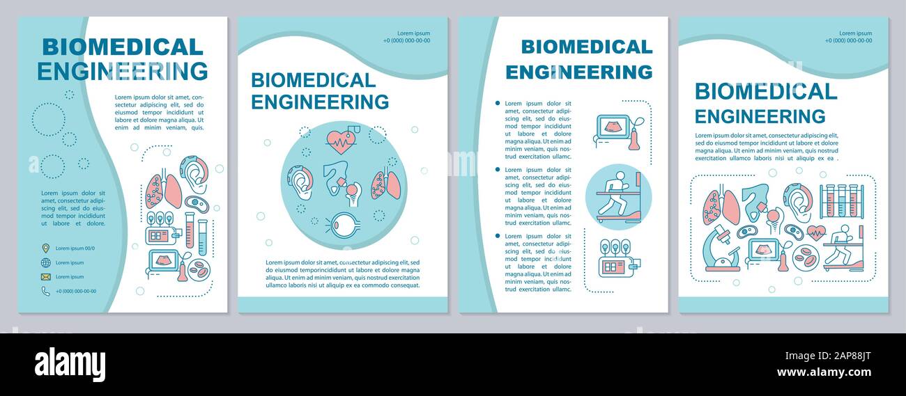 Vorlage für die Broschüre biomedizinische Technik. Flyer, Broschüre, Broschürendruck, Coverdesign mit linearen Abbildungen. Innovative Technologien. Vektorseite Stock Vektor