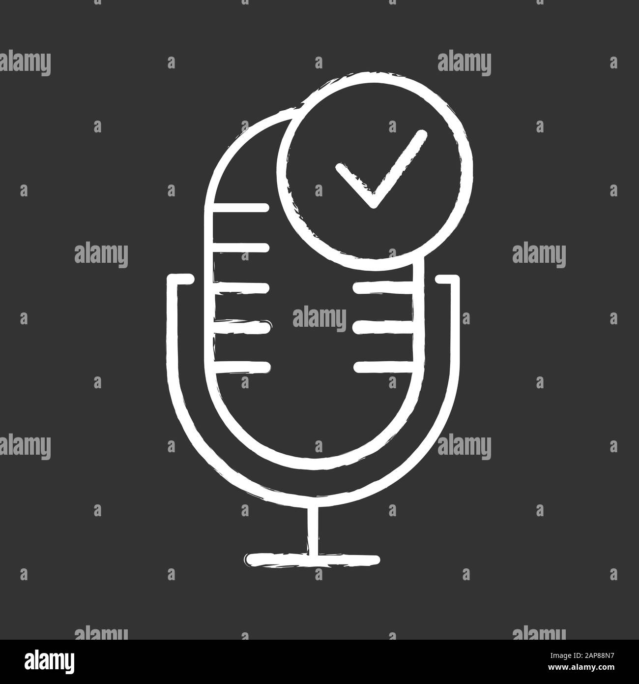 Kreidesymbol für die Mikrofoninstallation. Sound Recorder Connected IDEA. Erfolgreiche Verbindung. Sprachsteuerung, Spracherkennung. Elektronisches Gerät Stock Vektor