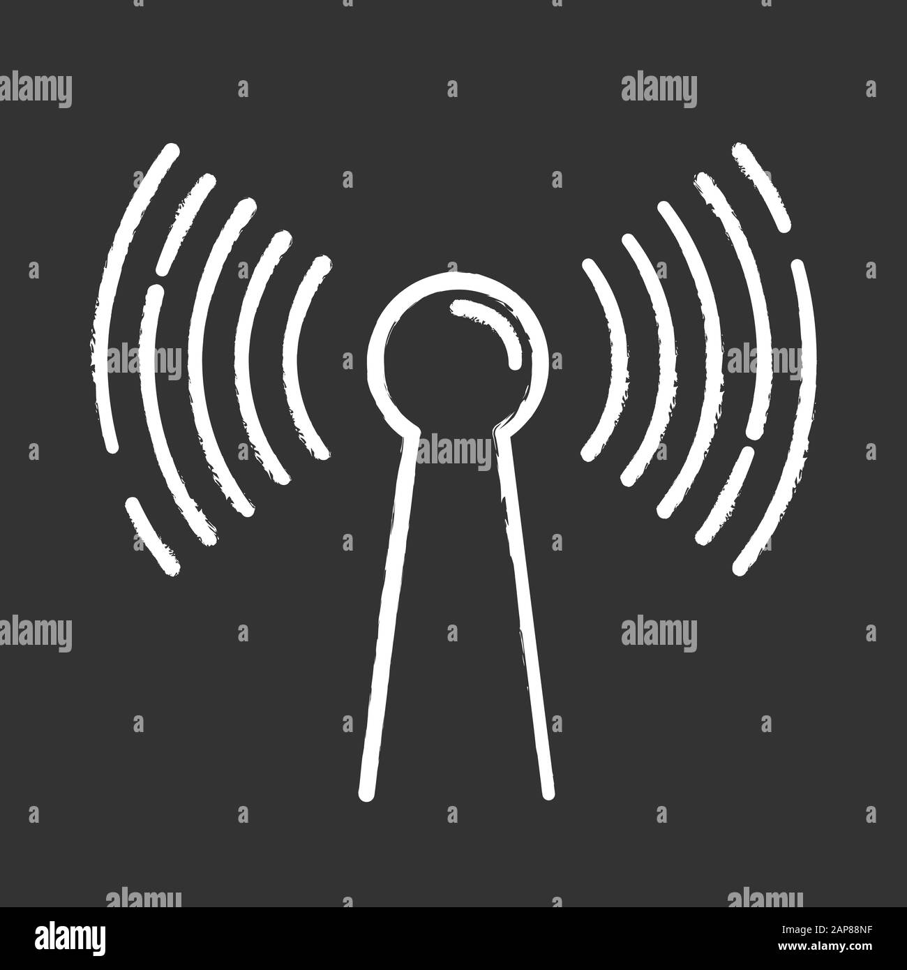 Kreidesymbol für Funksignal. Idee für eine drahtlose Verbindung. Schallwellen, Audioübertragung. Hardware, Ausrüstung, Technologie. Abdeckungsbereich. Modern funktionell Stock Vektor