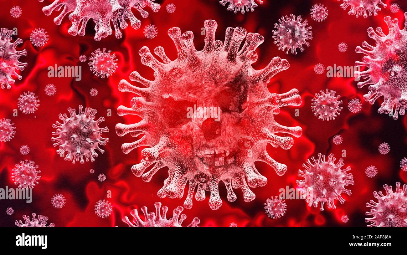 Gefahr durch Coronavirus und Risiko für die öffentliche Gesundheit, Grippeausbruch oder Coronaviren als gefährlicher Virusstrain-Fall. Stockfoto
