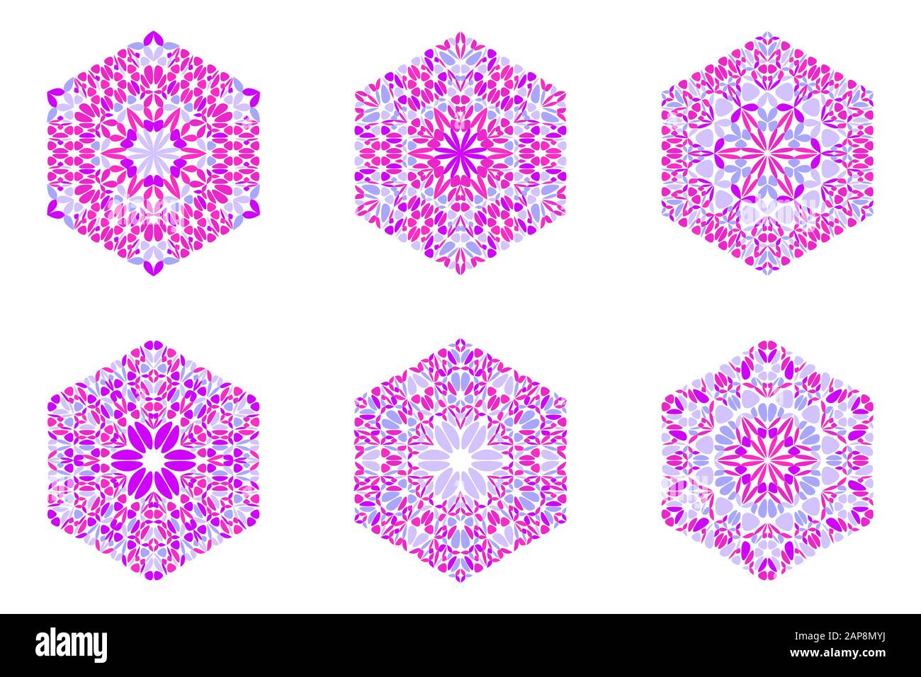 Isoliertes Blumenornament Sechskant Symbolschablone Set - geometrische geometrische ornamentale Vektorgrafikelemente Stock Vektor