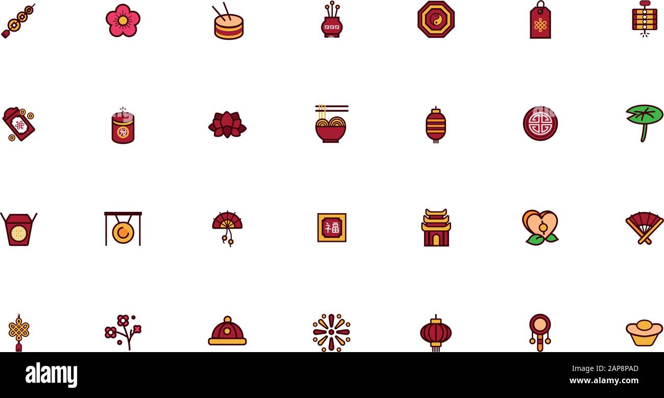 Bundle von Chinesse Neujahrssymbolen Stock Vektor