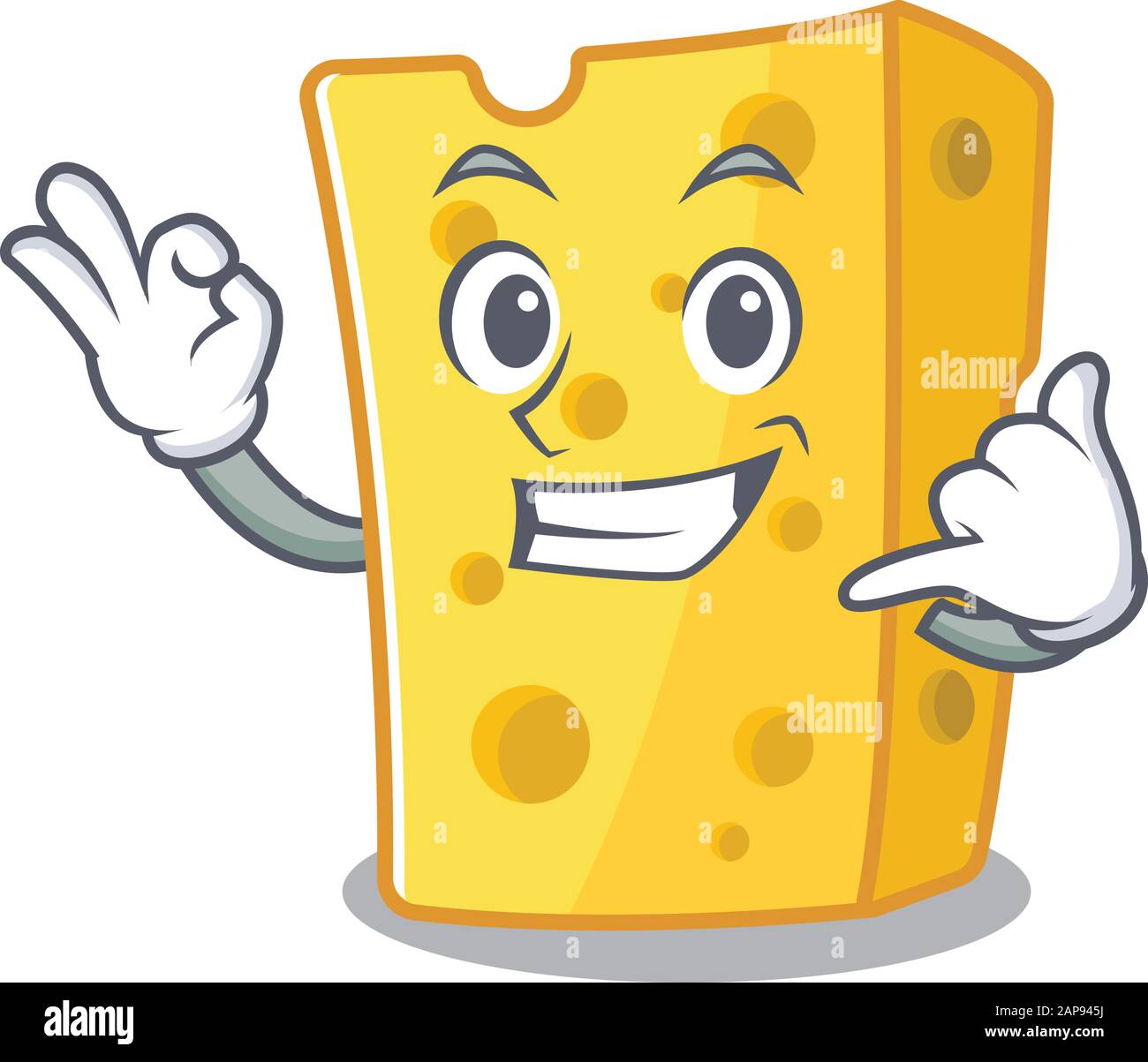 Nennen Sie mich lustigen emmentaler Käse-Maskottchen-Bildstil Stock Vektor