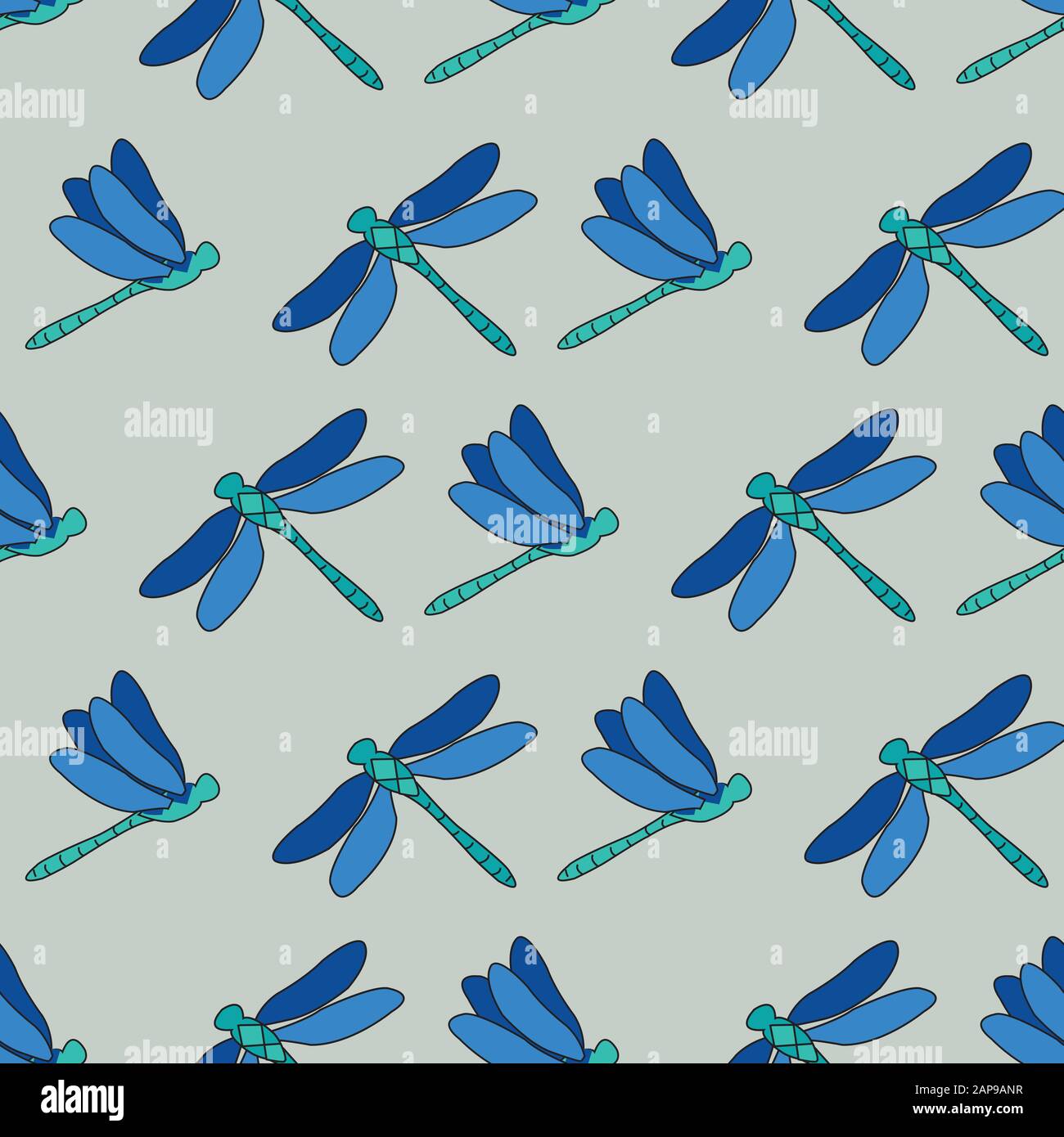 Dragonflies Trellis, wiederholtes Vektormuster Design von Libellen fliegende Flügel offen und geschlossen, Oberflächenmuster Design Stock Vektor