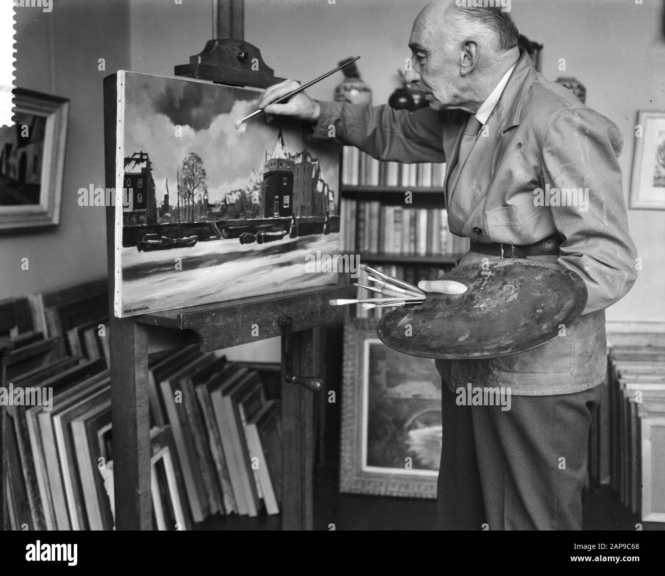 20. April nächste Hoffnung die holländische Landschaft, die Dorfansicht der Stadt und der Tiermaler Kees E. Heinsius 70 Jahre Datum: 19. April 1960 Schlüsselwörter: Maler persönlicher Name: Kees E. Heinsius Stockfoto