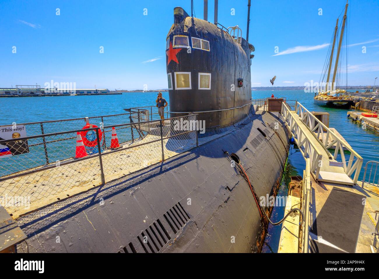 San Diego, Navy Pier, Kalifornien, USA - 1. August 2018: CCCP-U-Boot B-39 mit Red Star der Sowjetunion am San Diego Navy Pier in den Vereinigten Staaten Stockfoto