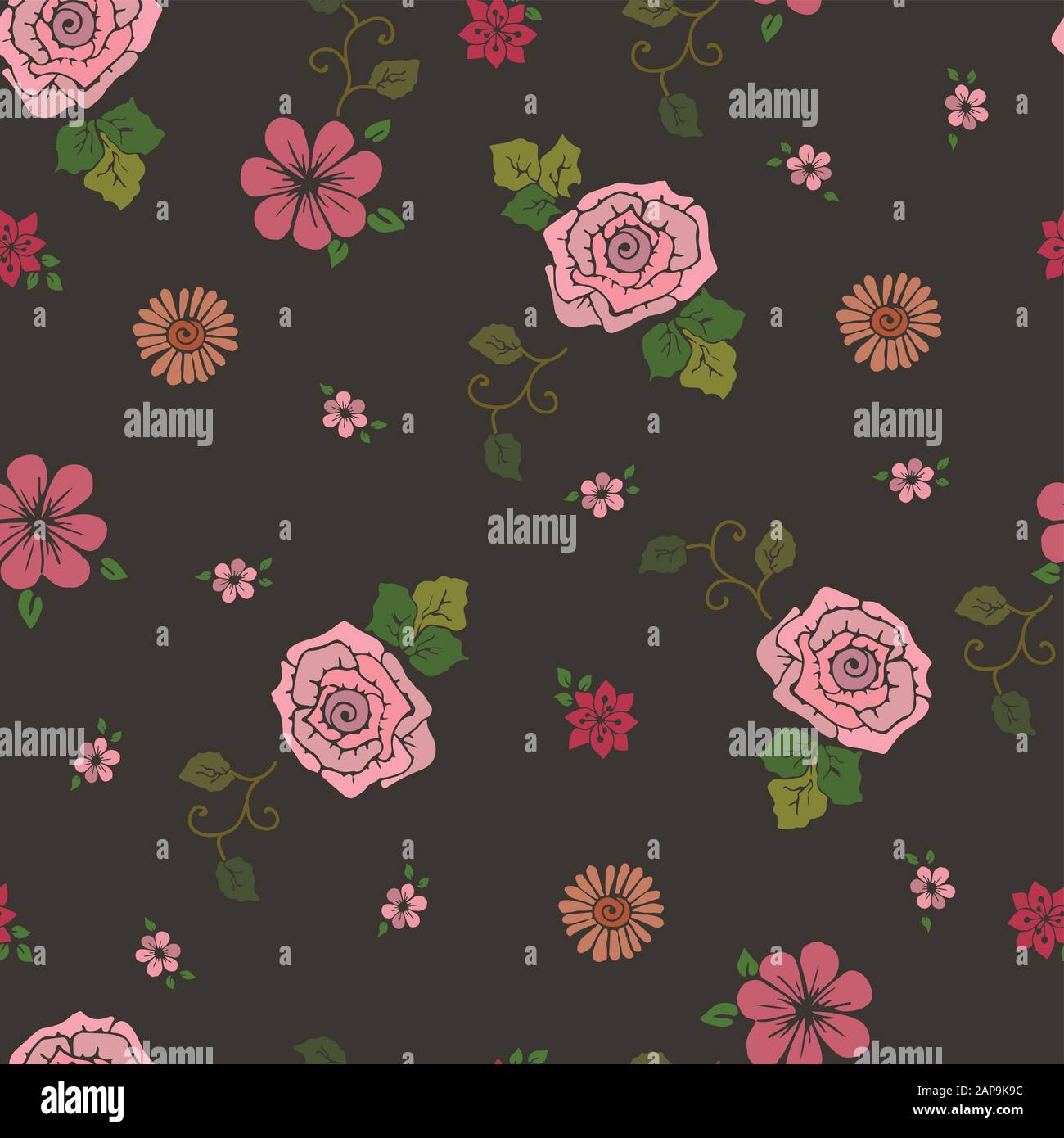 Rosa Blumenmuster mit nahtlosem Wiederholungsmuster Stock Vektor