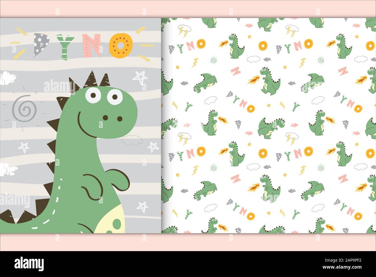 Süße Dinosaurier-Illustration für Bucheinband und nahtloses Muster in glatter Kulisse Stock Vektor