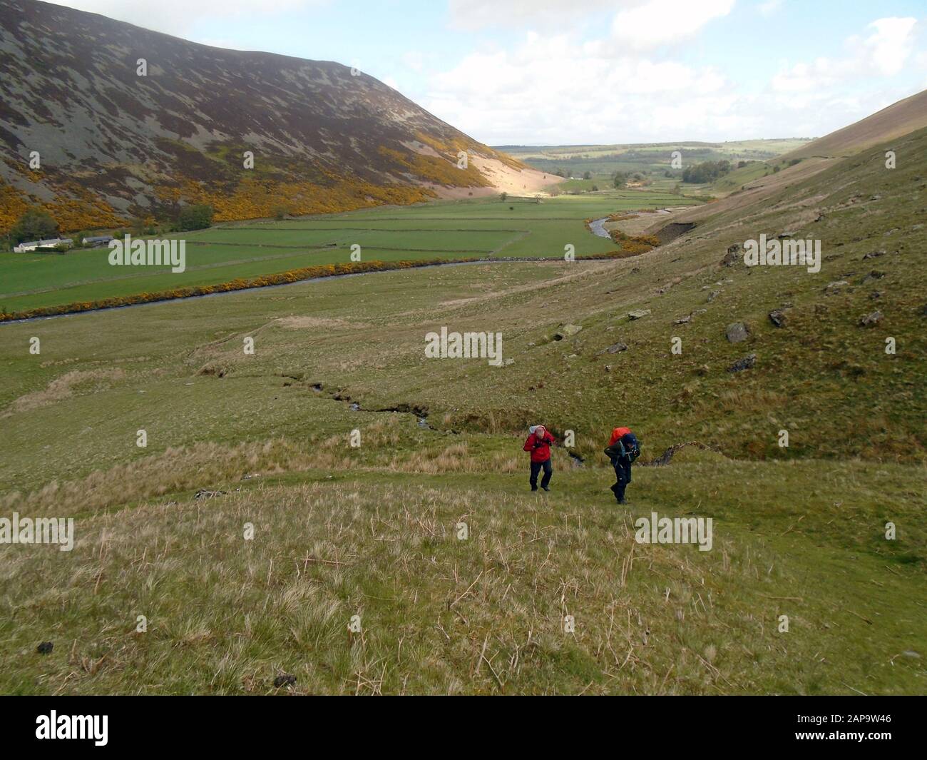 Zwei Männer, Die Auf dem Weg zum Wainwright 'Bowscale Fell', Mosedale, Lake District National Park, Cumbria, England, Großbritannien Spazieren Gehen. Stockfoto