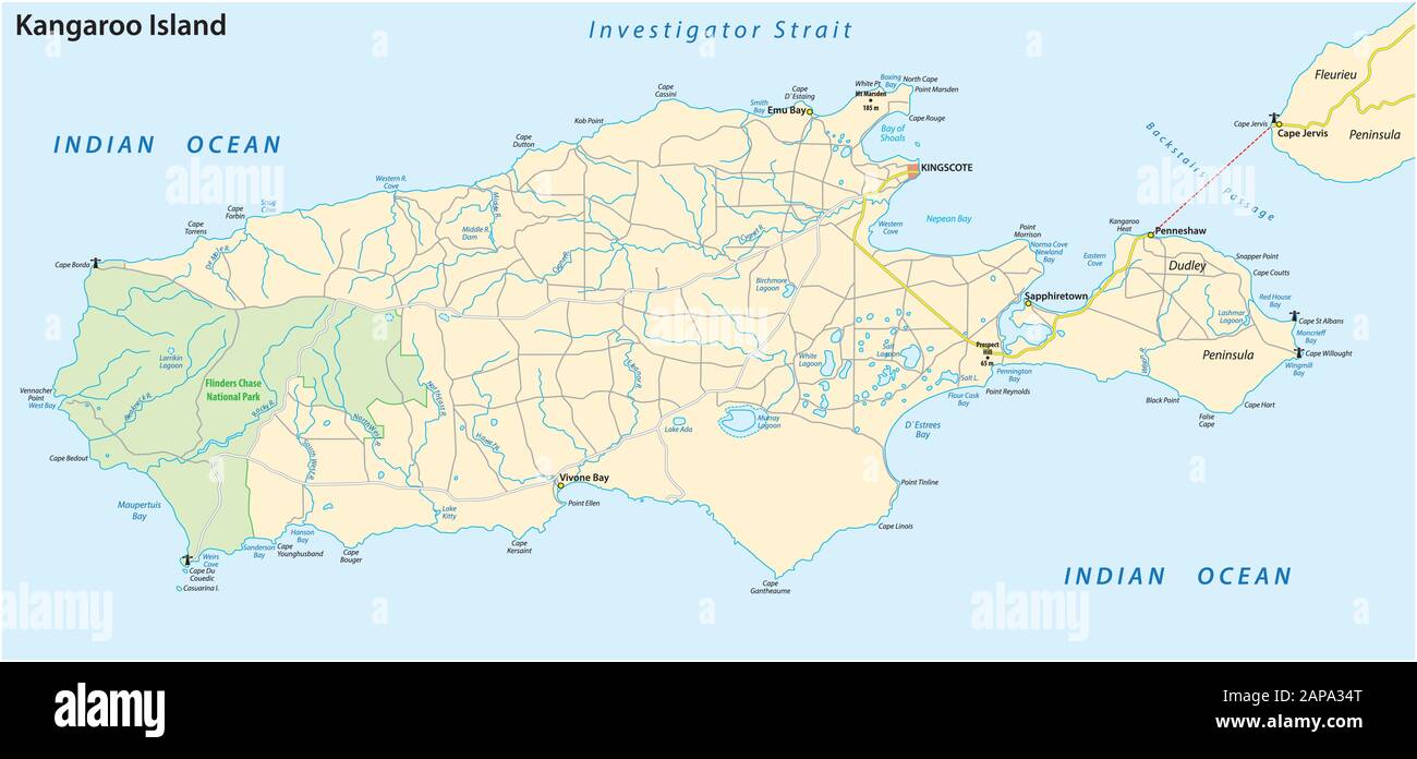 Straßenkarte der australischen Inselkänguru-Insel Stock Vektor