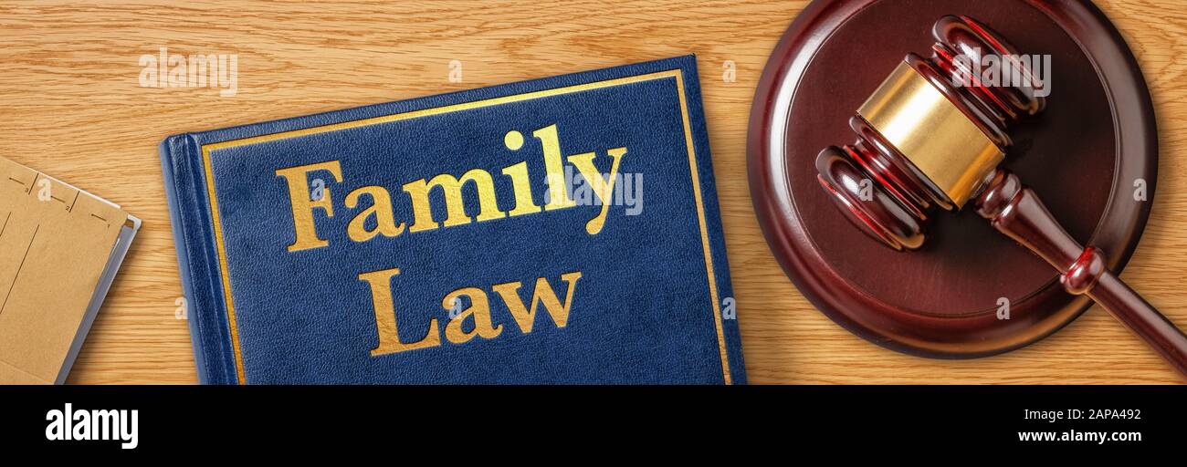 Ein Gavel mit einem Gesetzbuch - Familienrecht Stockfoto