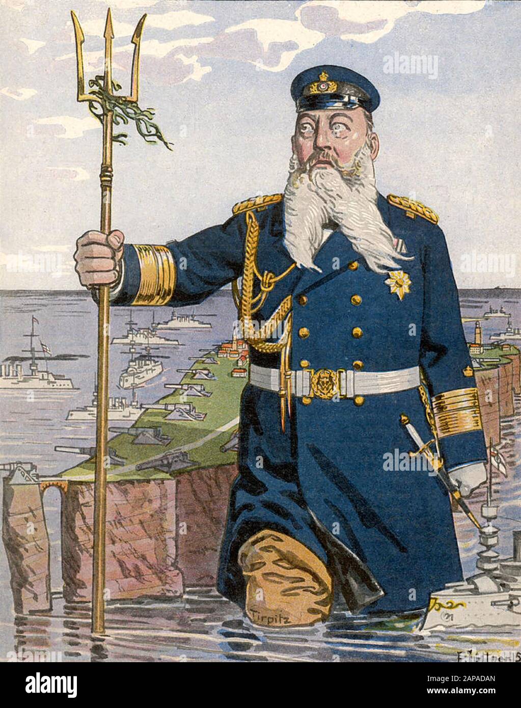 Alfred von TYRPITZ (1849-1930) deutscher GroßAdmiral als Neptun dargestellt Stockfoto