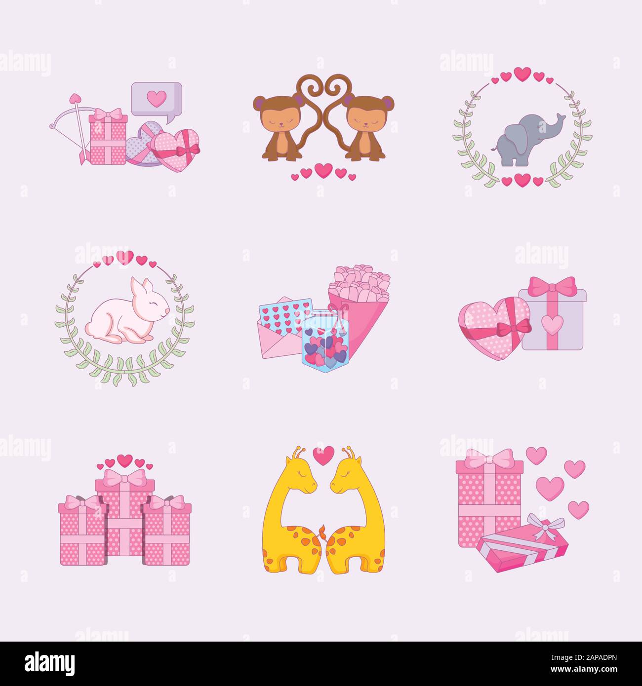 Icon-Set-Design von Love Happy Valentines Tag Hochzeit Leidenschaft romantische Dekoration und Hochzeit Thema Vektor-Illustration Stock Vektor