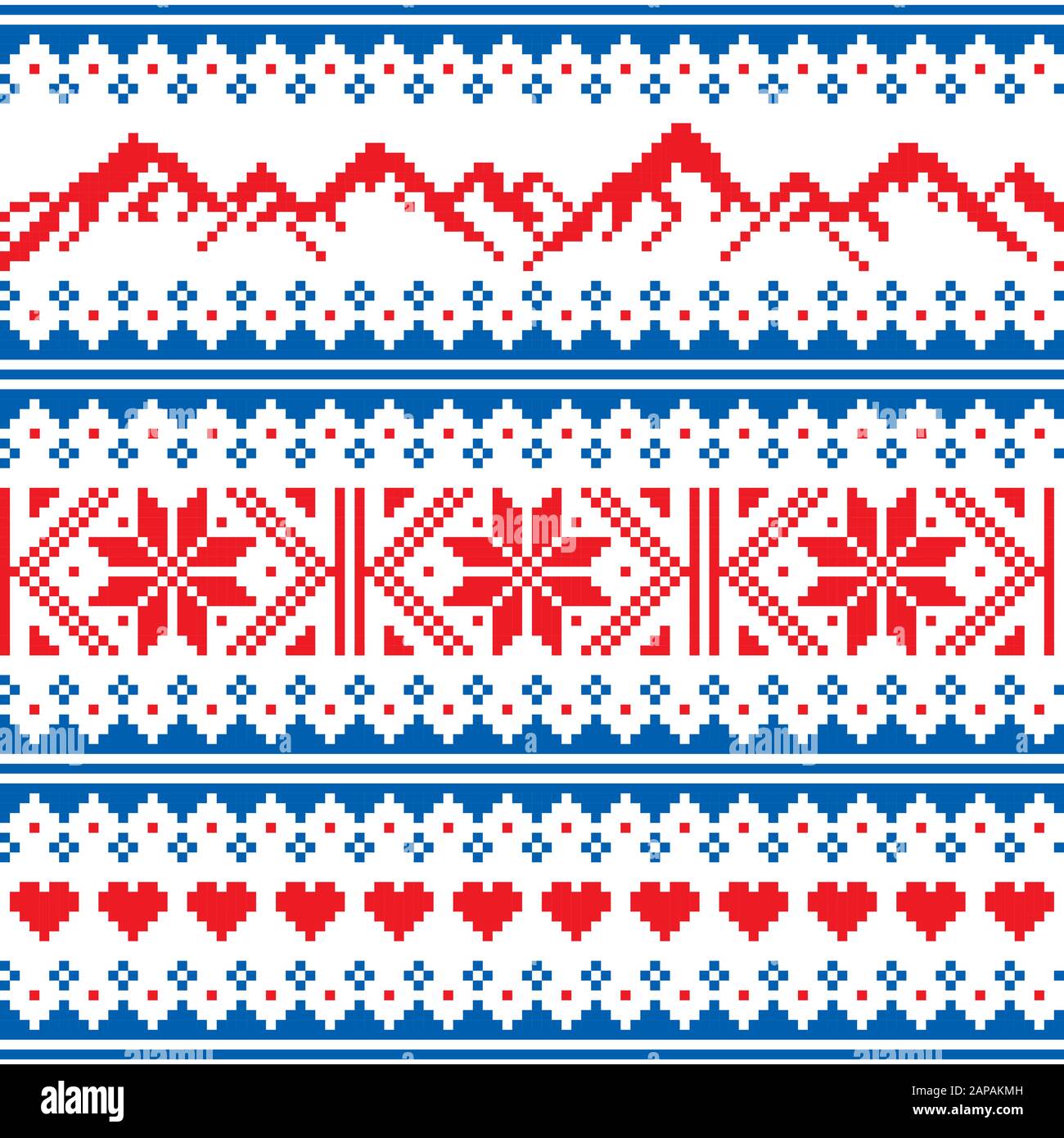 Berge Strickwaer-Vektor nahtloses Muster - traditionelles Strickdesign im Norwegerstil für Berg-, Ski-, Snowboard- und Wanderfreunde Stock Vektor