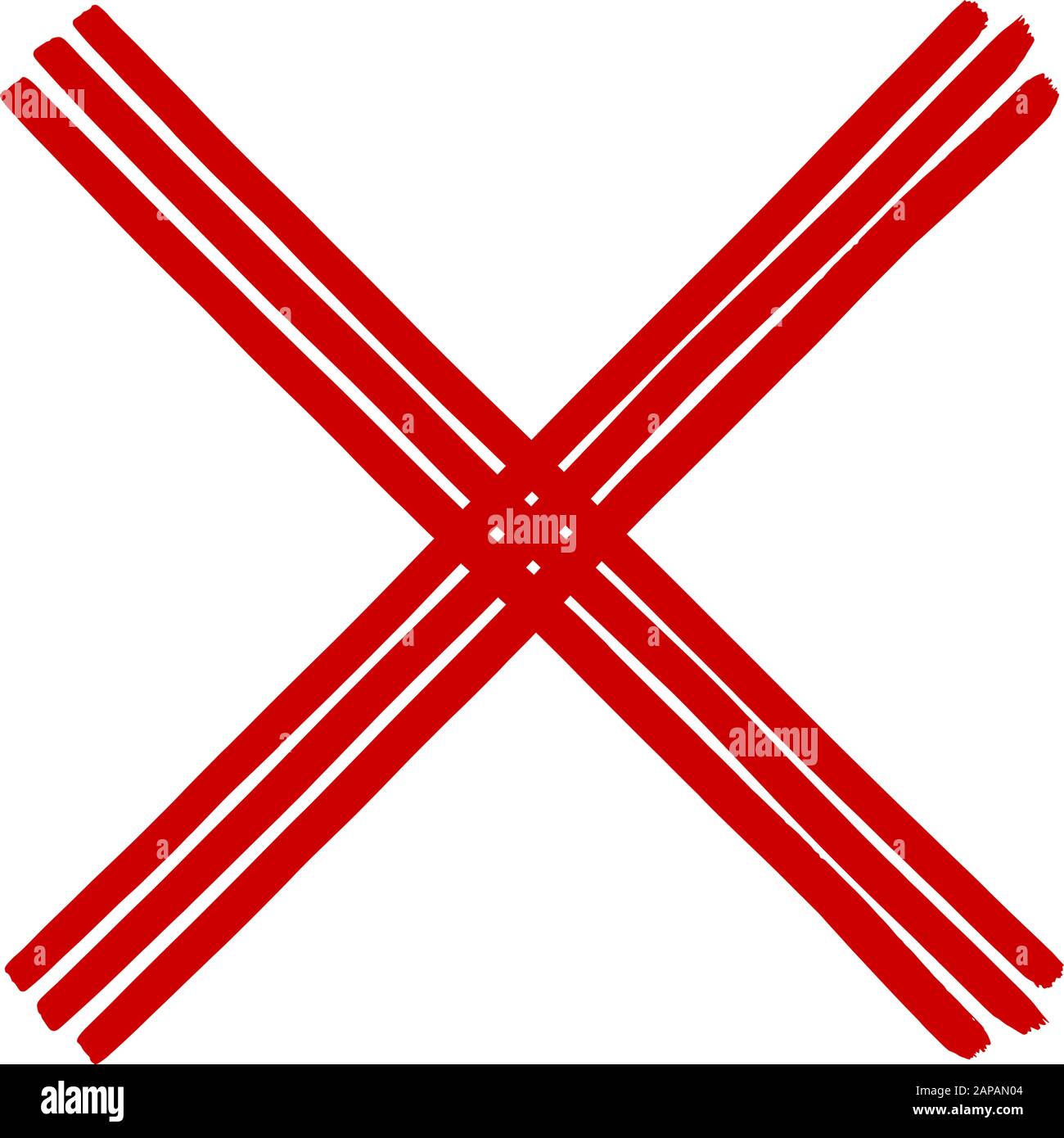 Schmutzige Grunge Hand gezeichnet mit Pinselstrichen Kreuz x Vektorgrafik isoliert auf weißem Hintergrund. Grafikdesign markieren. Das Häkchen im Symbol NO drücken Stock Vektor