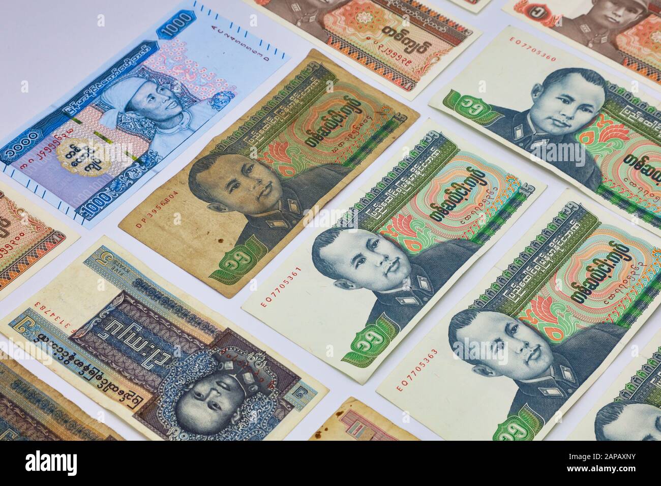 Mandalay/MYANMAR - 7. Januar 2020: Myanmar Kyats Banknote, Money, Kyat Currency in Myanmar. Stockfoto