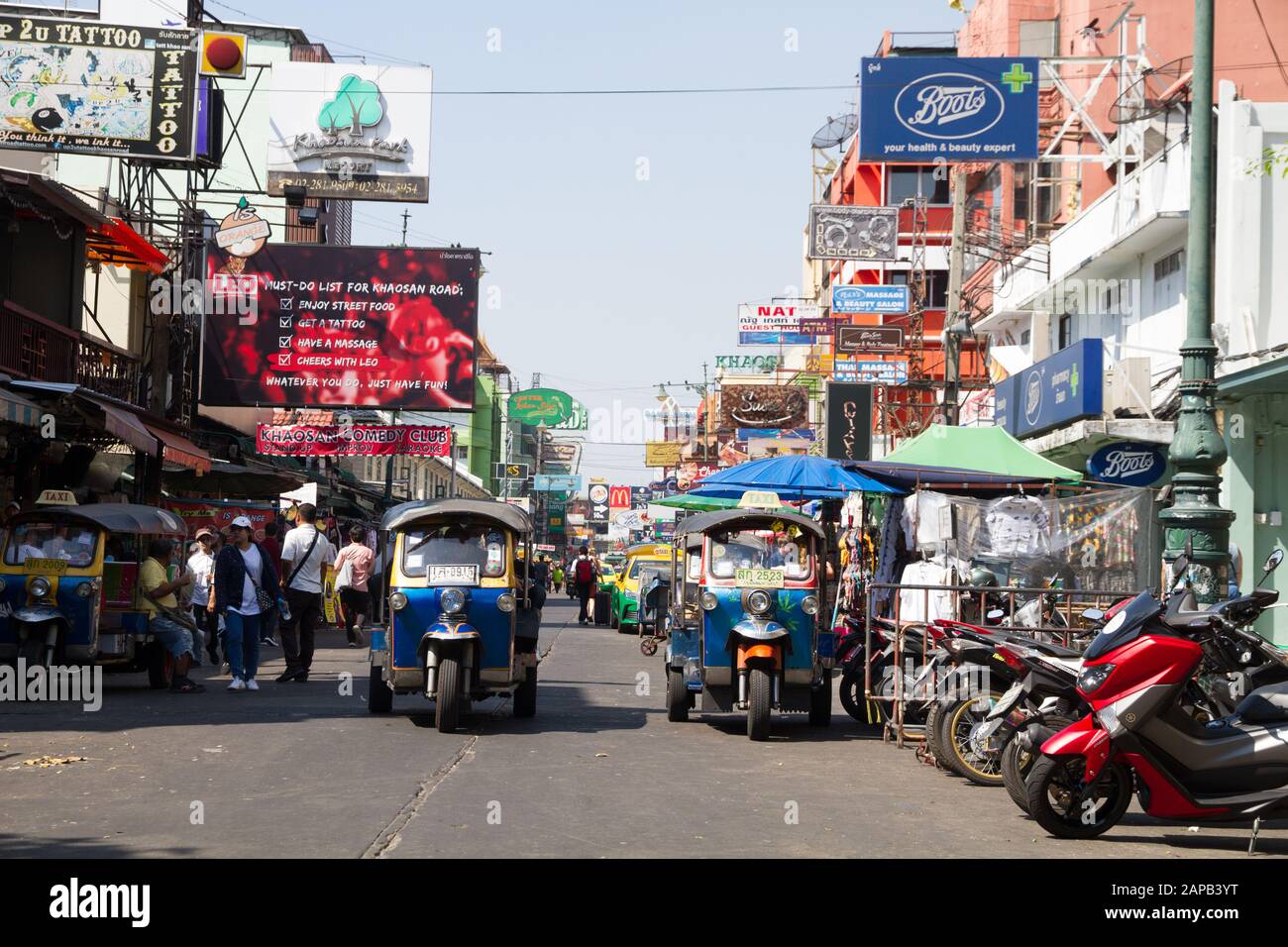 Tuk Tuk Thailand Bangkok Koa San Road Straße, Menschen Szene Stockfoto