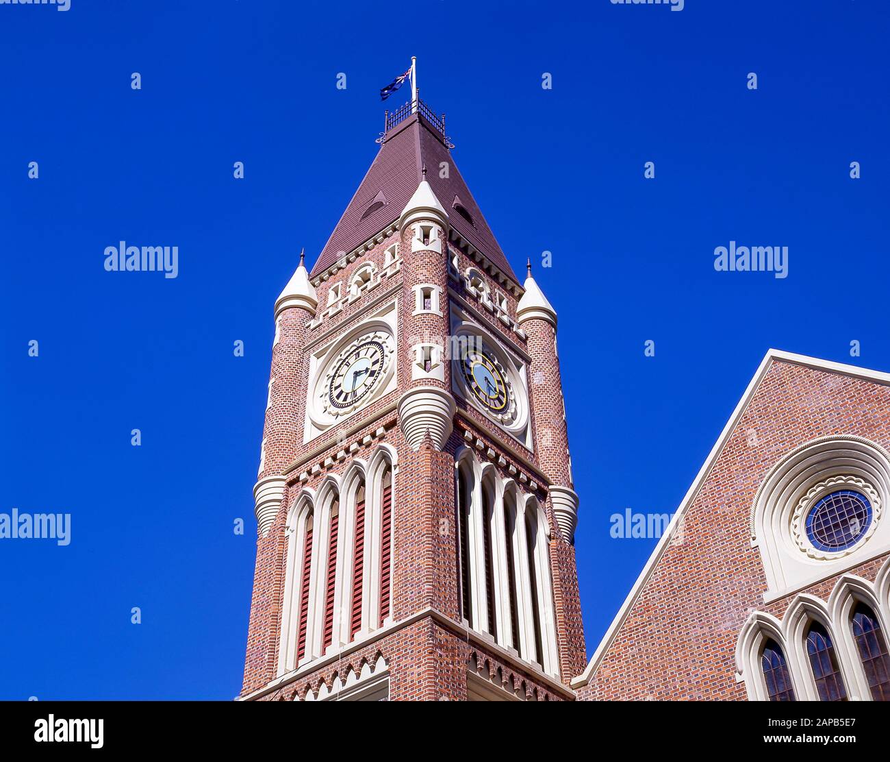 Uhrturm an der Perth Town Hall, Hay Street, Perth, Western Australia, Australien Stockfoto