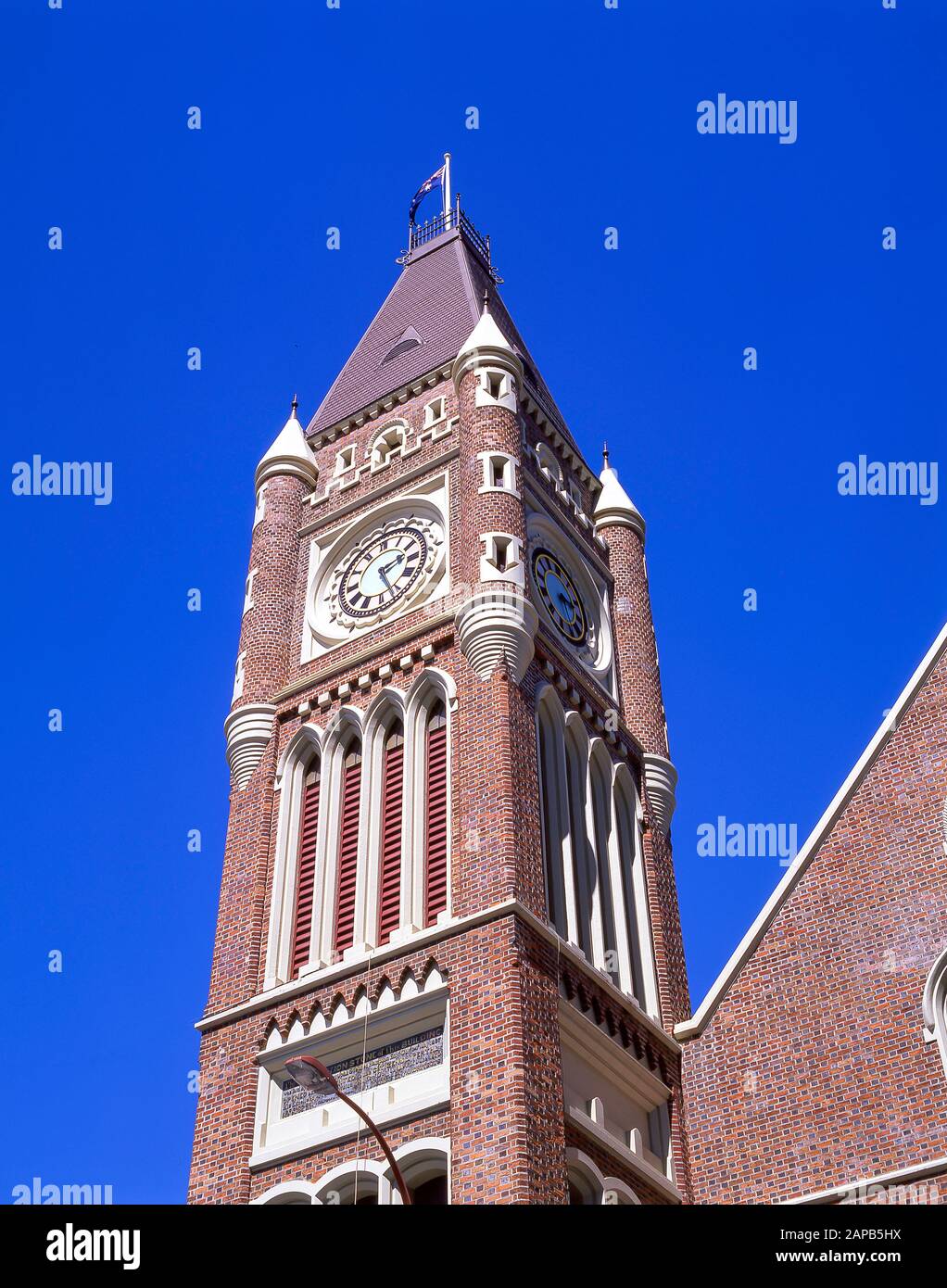 Uhrturm an der Perth Town Hall, Hay Street, Perth, Western Australia, Australien Stockfoto
