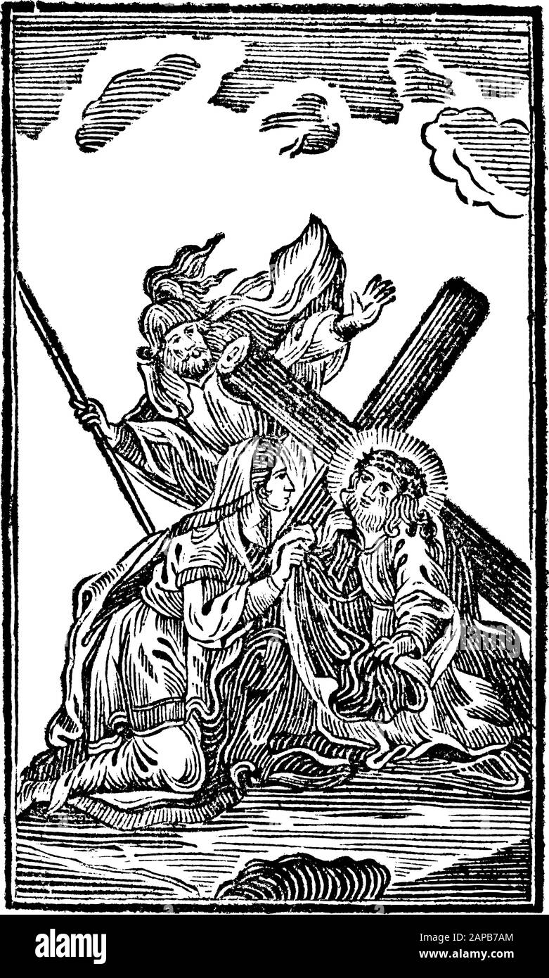 Antike biblische Vintage-Gravur oder Zeichnung der 6. Oder sechsten Kreuzwegstation oder Der Kreuzweg-Kreuzweg oder Der Via Crucis. Veronica wischt das Gesicht von Jesus.Bibel,Neues Testament,Mittleres Himmelsschlussel, Neuhaus, Deutschland, 1840 Stock Vektor