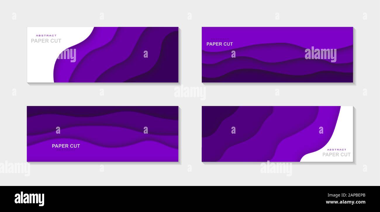 3D-Vektor Papierschnitt, abstrakter horizontaler Hintergrund. Hergestellt mit violetten Farbtönen. Für Ihren Flyer, Poster, Broschüren, Geschäftspräsentation und... Stock Vektor