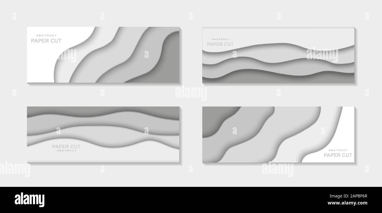 3D-Vektor Papierschnitt, abstrakter horizontaler Hintergrund. Hergestellt mit weißen Farbtönen. Für Ihren Flyer, Poster, Broschüre, Geschäftspräsentation... Stock Vektor