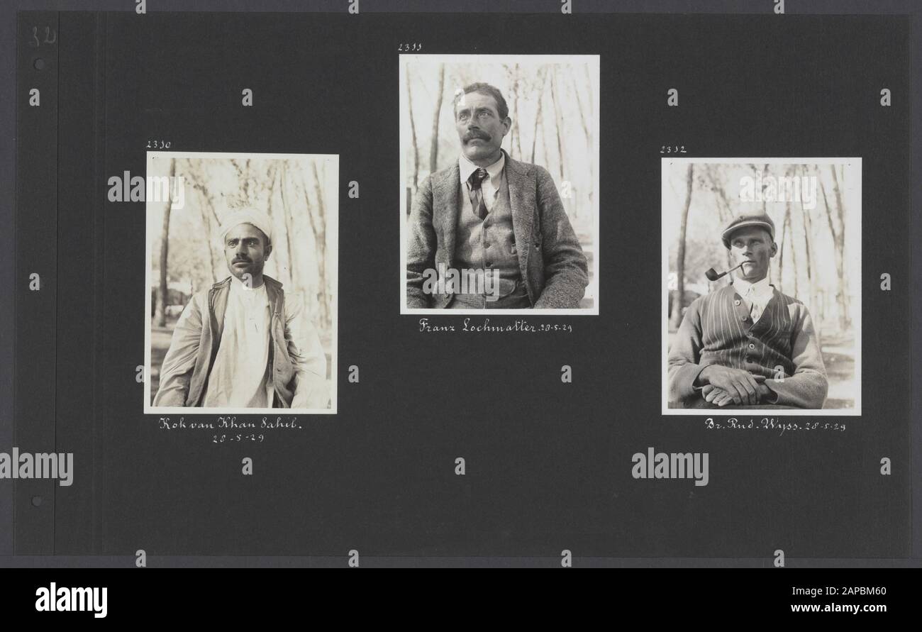 PhotoAlbum Fisherman: Third Karakoru Expedition, 1929 Beschreibung: Album-Blatt mit fünf Fotos. Links oben: Expeditionmitglied J.A. Sillem; Mittel: FASL, der Diener von J.A. Sillem; oben rechts: Die Zelte im Garten der britischen Residenz in LEH; unten links: Ein Pferd wird für das Polospiel im Garten der britischen Residenz in LEH praktiziert; unten rechts: Blick vom Garten der britischen Residenz in LEH auf dem Indus-Tal und den Zash-Bergen Datum: 1925/05/28 Ort: Indien, LEH Schlüsselwörter: Diener, Berge, Sport, Gärten persönlicher Name: Sillem, J.A. Stockfoto
