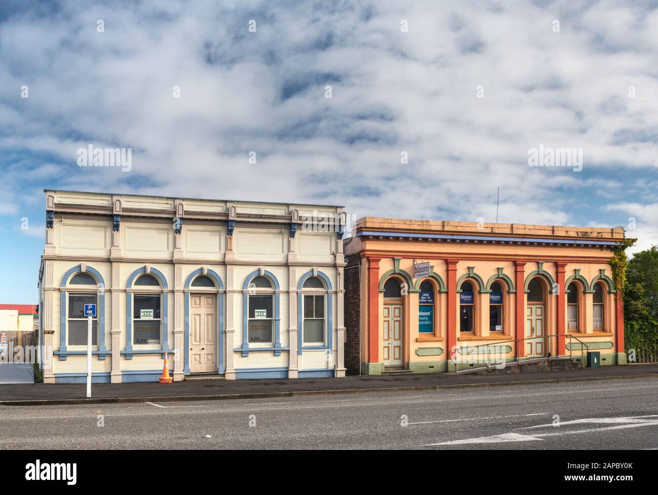 Historische Bürogebäude in Westport, West Coast Region, South Island, Neuseeland Stockfoto