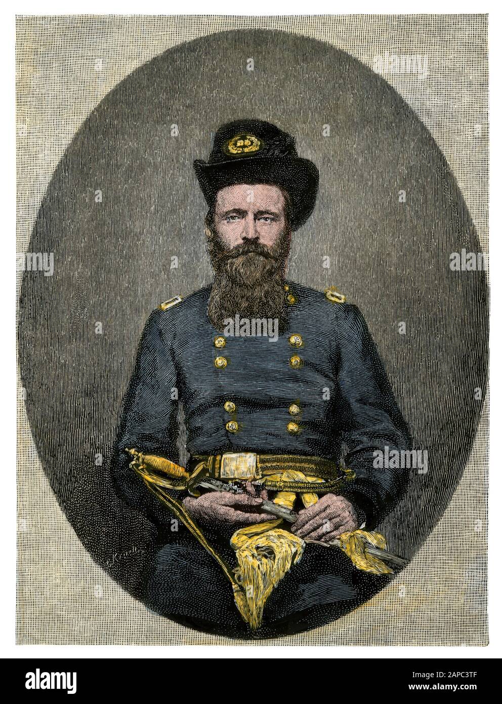 Brigader-General Ulysses S. Grant, 1861. Handfarbener Holzschnitt eines Fotos Stockfoto