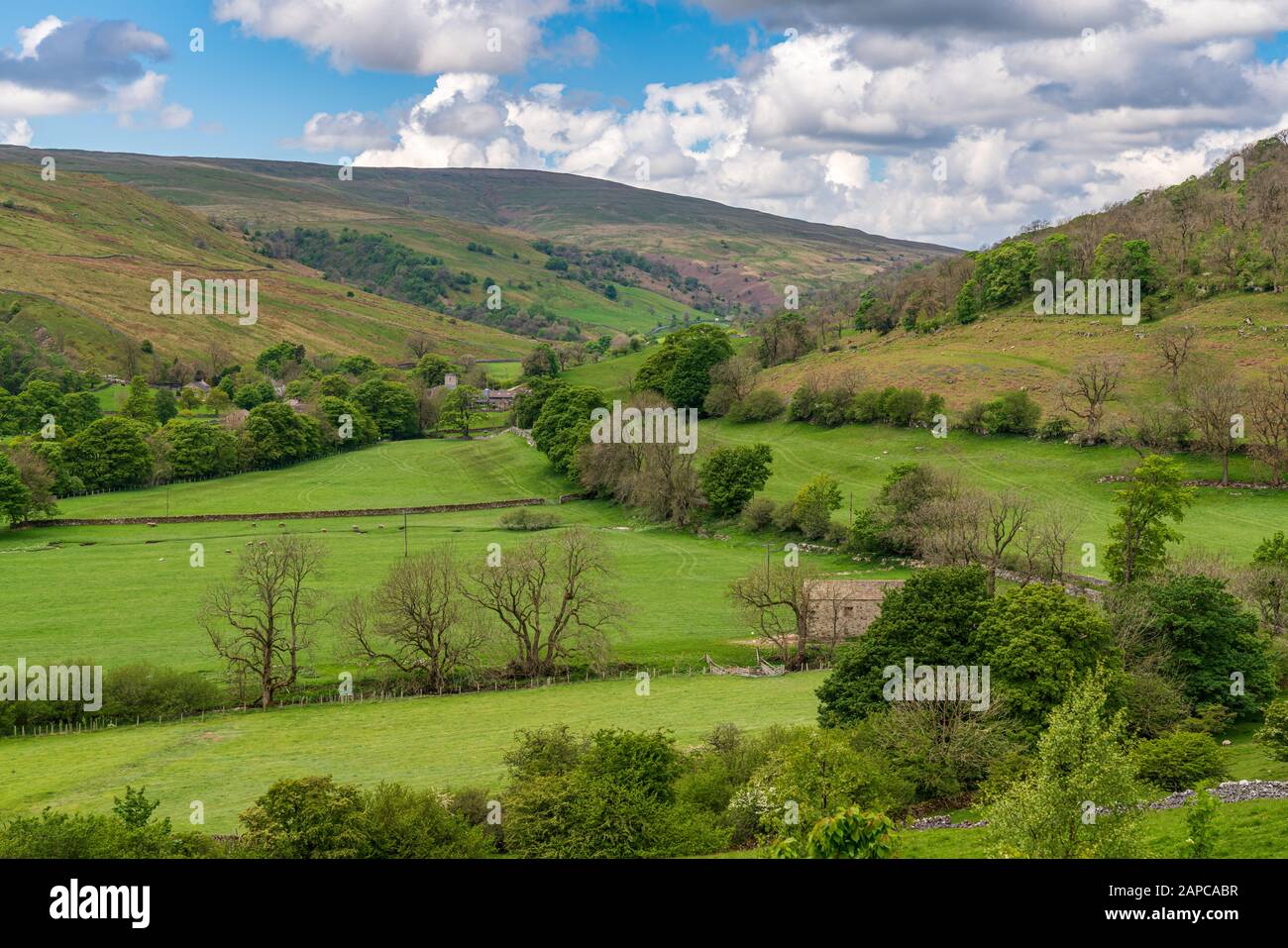 Yorkshire Dales Landschaft in der Upper Wharfedale in der Nähe von Hubberholme, North Yorkshire, England, Großbritannien Stockfoto