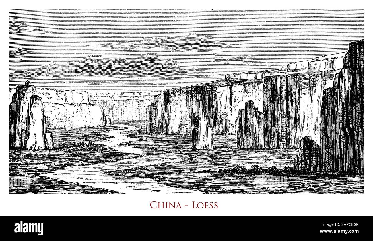 Lössplateau oder das Huangtu-Plateau, das sich um das Wei River Tal und den Yellow River in Zentralchina befindet, wo die Landdegradation zu Canyons führt, die sehr fruchtbar und leicht zu bewirtschaften sind Stockfoto