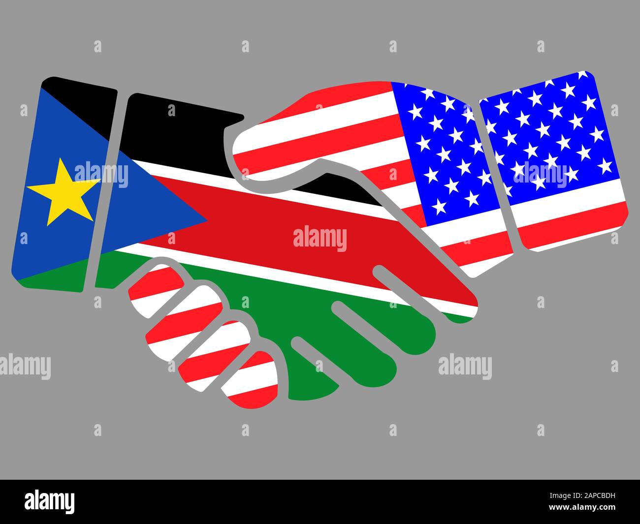 Südsudan und USA Flaggen Handshake Vektor Stock Vektor