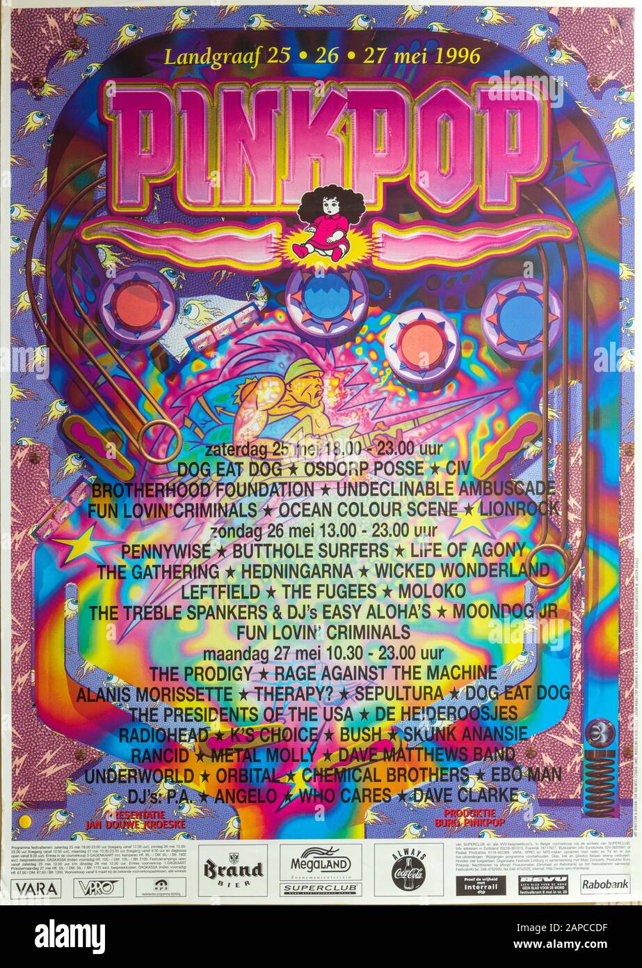 Pinkpop Festival 1996 Landgraaf, Musikalisches Konzertplakat Stockfoto