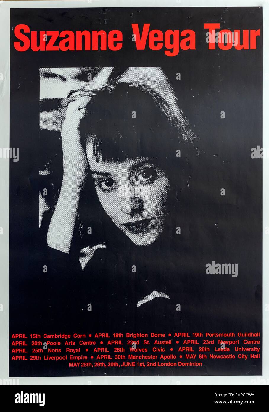 Suzanne Vega UK Tour 1990, Musikalisches Konzertposter Stockfoto