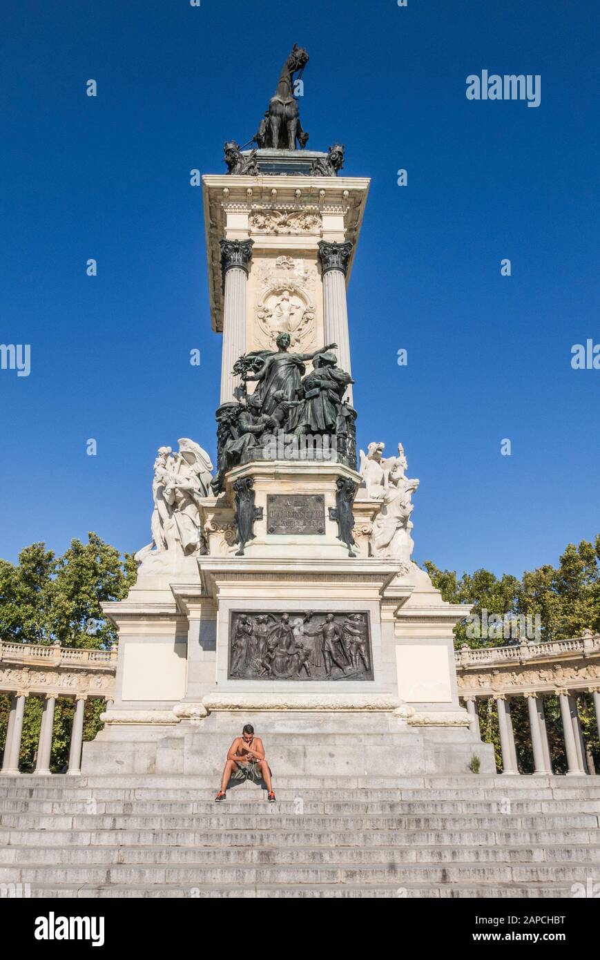 Denkmal für König Alfonso, 12. Mai, im Retiro Park, Madrid, Spanien Stockfoto