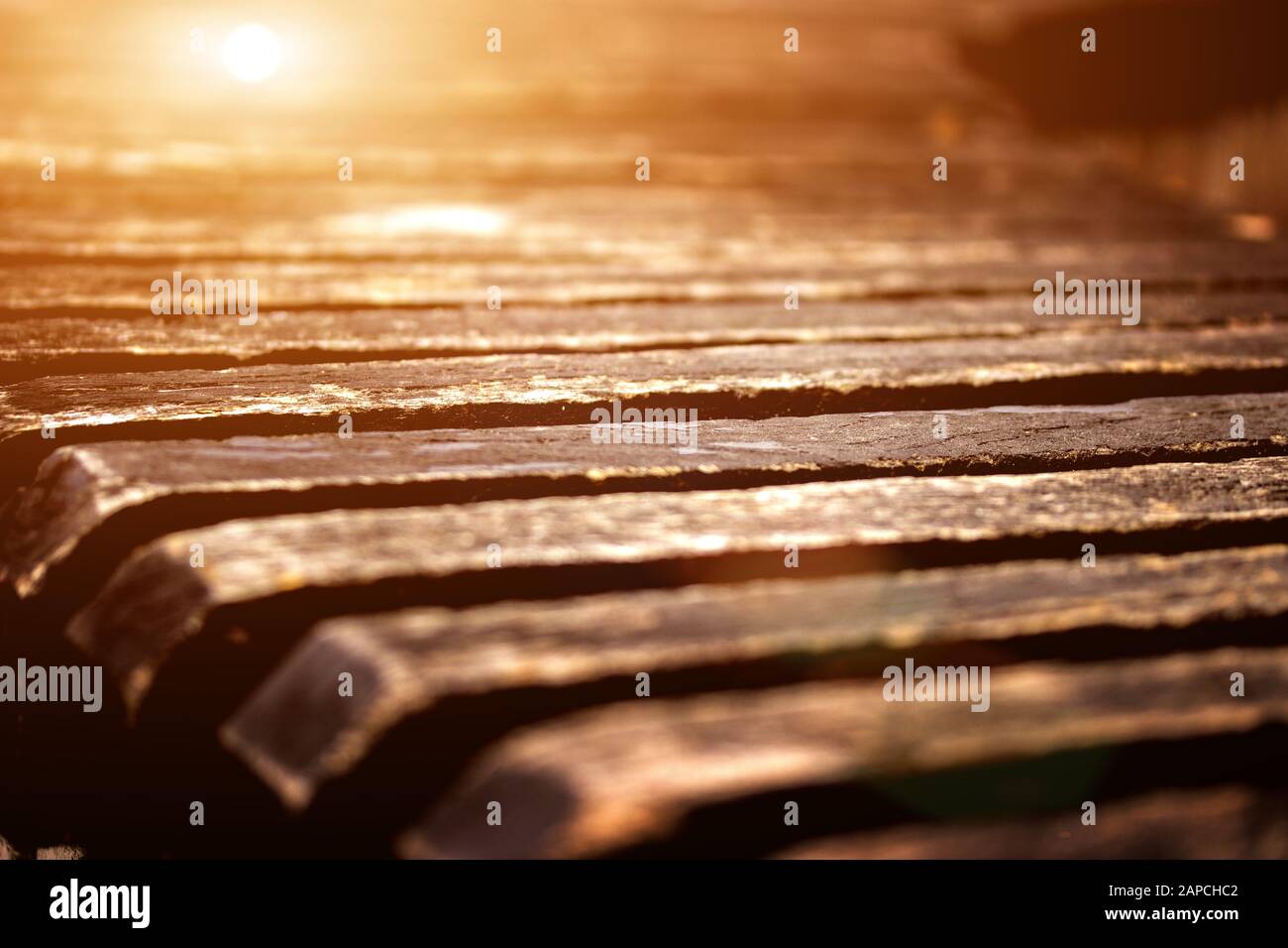 Parkbank, natürlicher Hintergrund Stockfoto