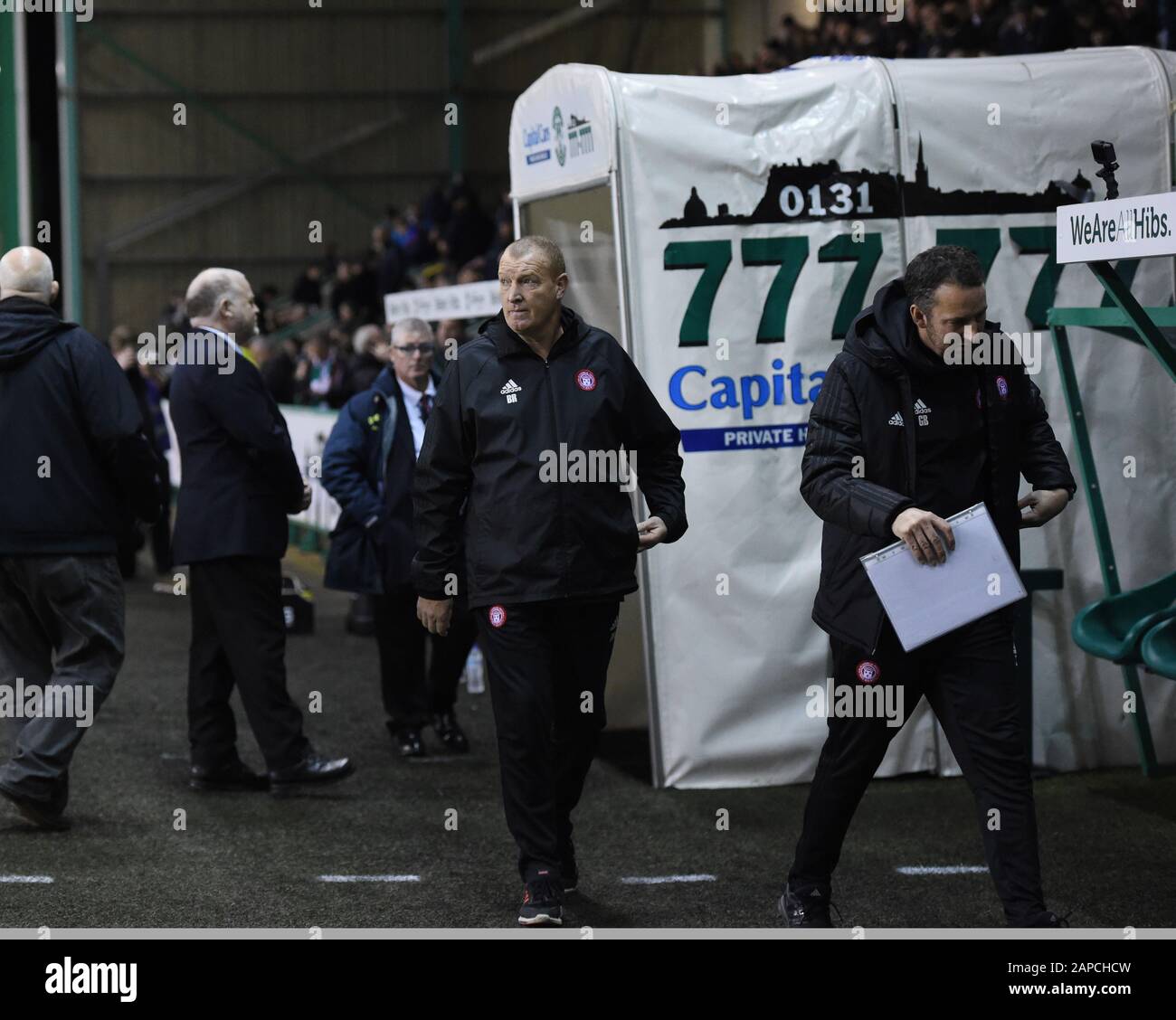 Easter Road, Stadium .Edinburgh.Scotland.UK.22. Januar 20. Hibernian gegen Hamilton Scottish Premiership Match. Hamilton Manager Brian Rice. Kredit: Eric mccowat/Alamy Live News Stockfoto