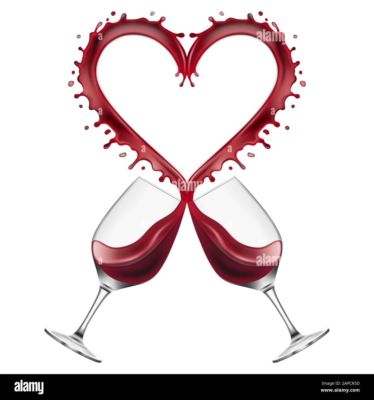 Rotweingläser Toast mit herzförmigem Spritzer Stockfoto