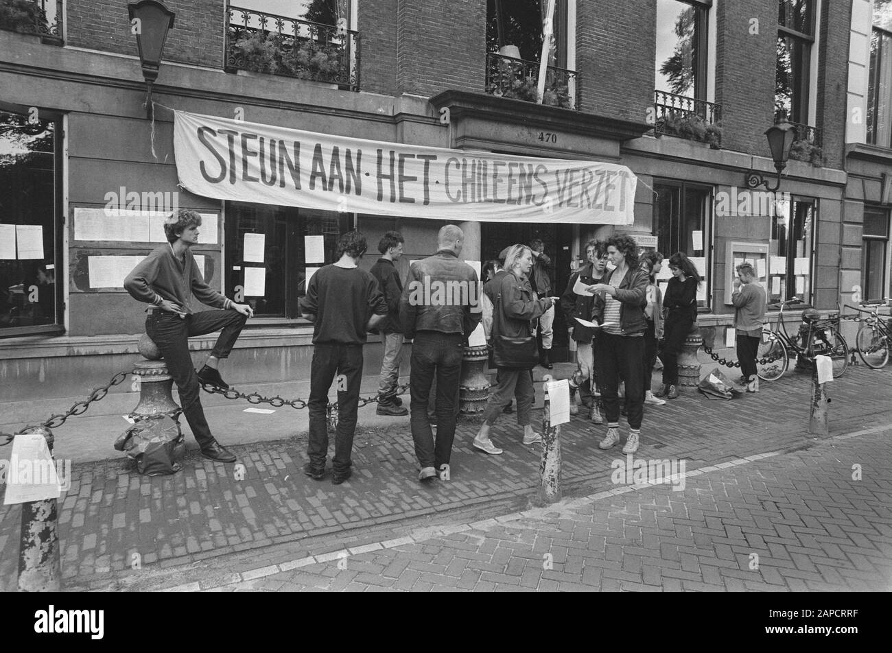 Action Chilenen am Goethe-Institut in Amsterdam Datum: 19. Juli 1987 Ort: Amsterdam, Noord-Holland Schlüsselwörter: Aktionen Stockfoto