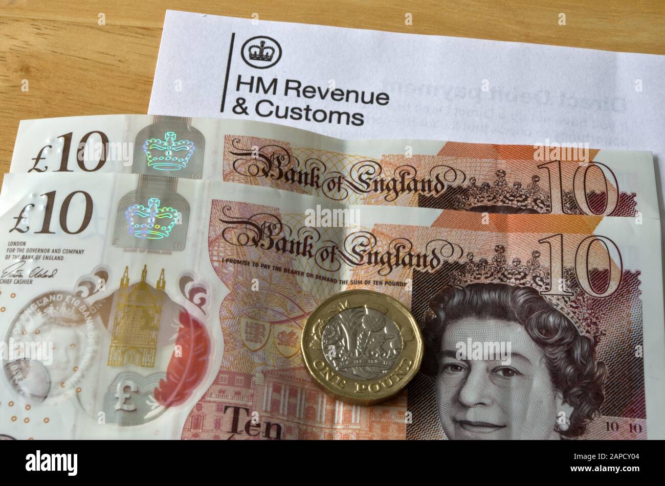 HM Revenue & Customs (Steuererhebung) und Cash, Großbritannien Stockfoto