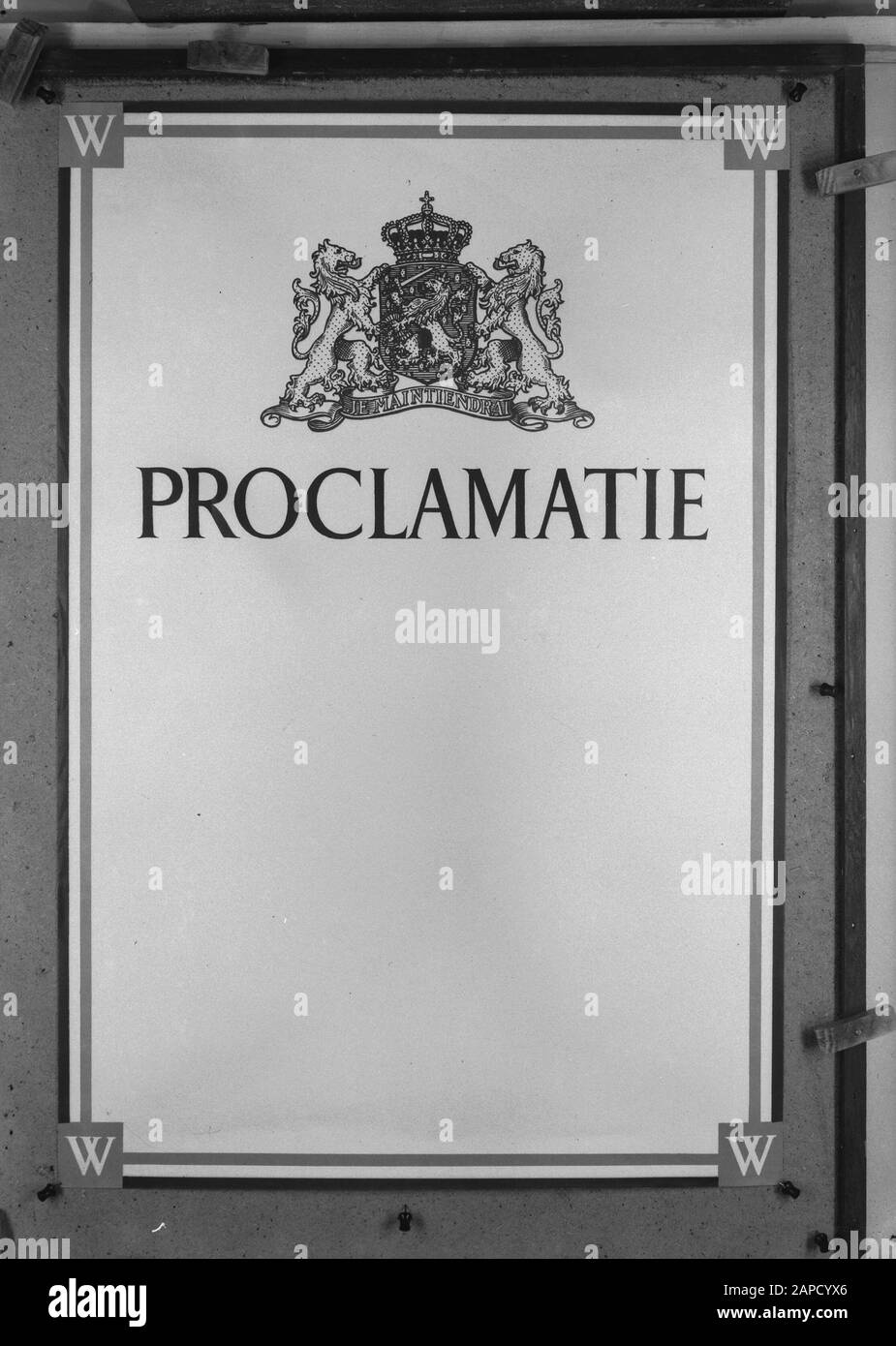 HIE [Holland in England]/Anefo London Serie Beschreibung: Plakate und Flugschriften Weltkrieg; Beispiel für Proklamation Datum: 1944 Ort: Großbritannien Schlagwörter: Plakate, Plakate, Proklamationen, Weltkrieg Stockfoto