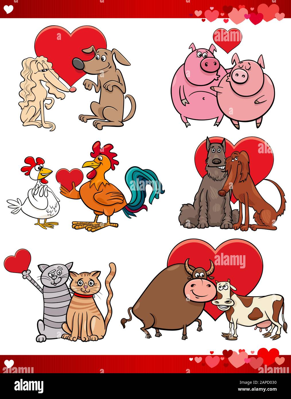 Cartoon Illustration von Niedlichen Valentines Day Animal Paares in Love Comic Set Stock Vektor