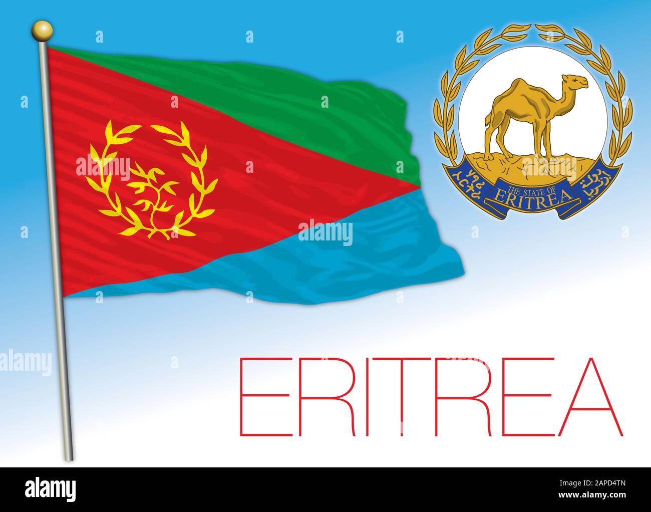 Offizielle Nationalflaggen und -Wappen Eritreas, afrikanisches Land, Vektorillustration Stock Vektor