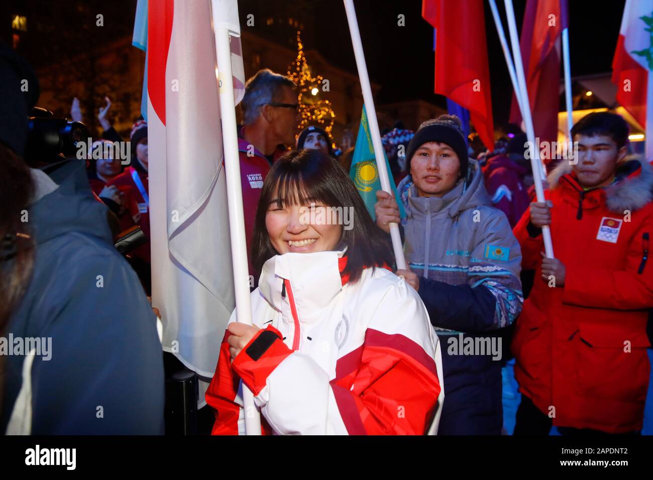 Lausanne, Schweiz. Januar 2020. Mitsuki Ono (JPN) Abschlussfeier: Abschlussfeier auf der Lausanner Medaillenplatz während der Olympischen Winterspiele 2020 in Lausanne, Schweiz. Kredit: Naoki Morita/AFLO SPORT/Alamy Live News Stockfoto