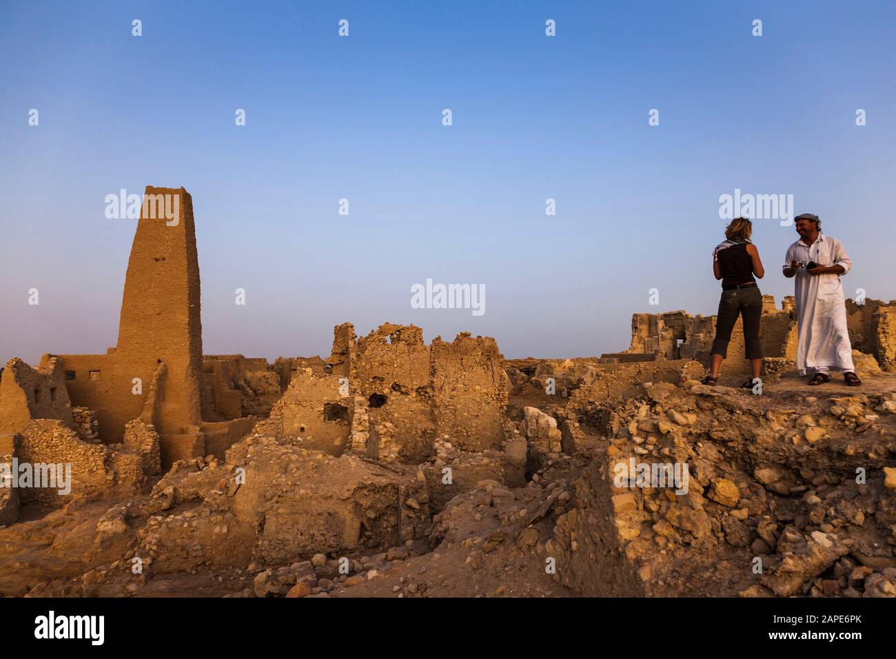 Morgenglut, im Tempel orakel von Amun, Gebel el el-Dakrour, Siwa Oasis, Siwa, Ägypten, Nordafrika, Afrika Stockfoto