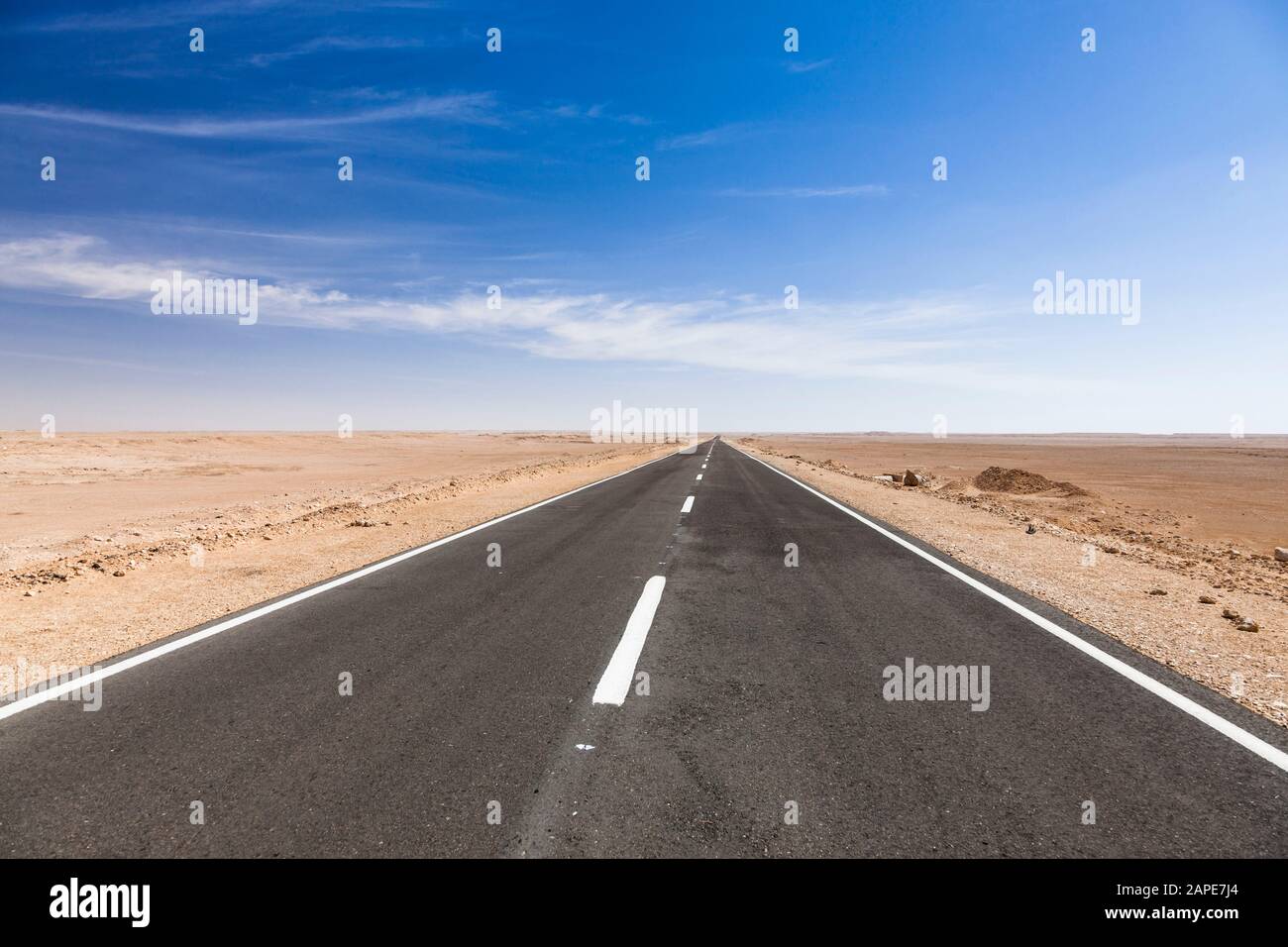 Teerstraße in der Wüste, zwischen Siwa Oasis und Marsa Matruh, Marsa Matrouh Governorate, Ägypten, Nordafrika, Afrika Stockfoto Teerstraße in der Wüste, zwischen Siwa Oasis und Marsa Matruh, Marsa Matrouh Governorate, Ägypten, Nordafrika, Afrika Stockfoto